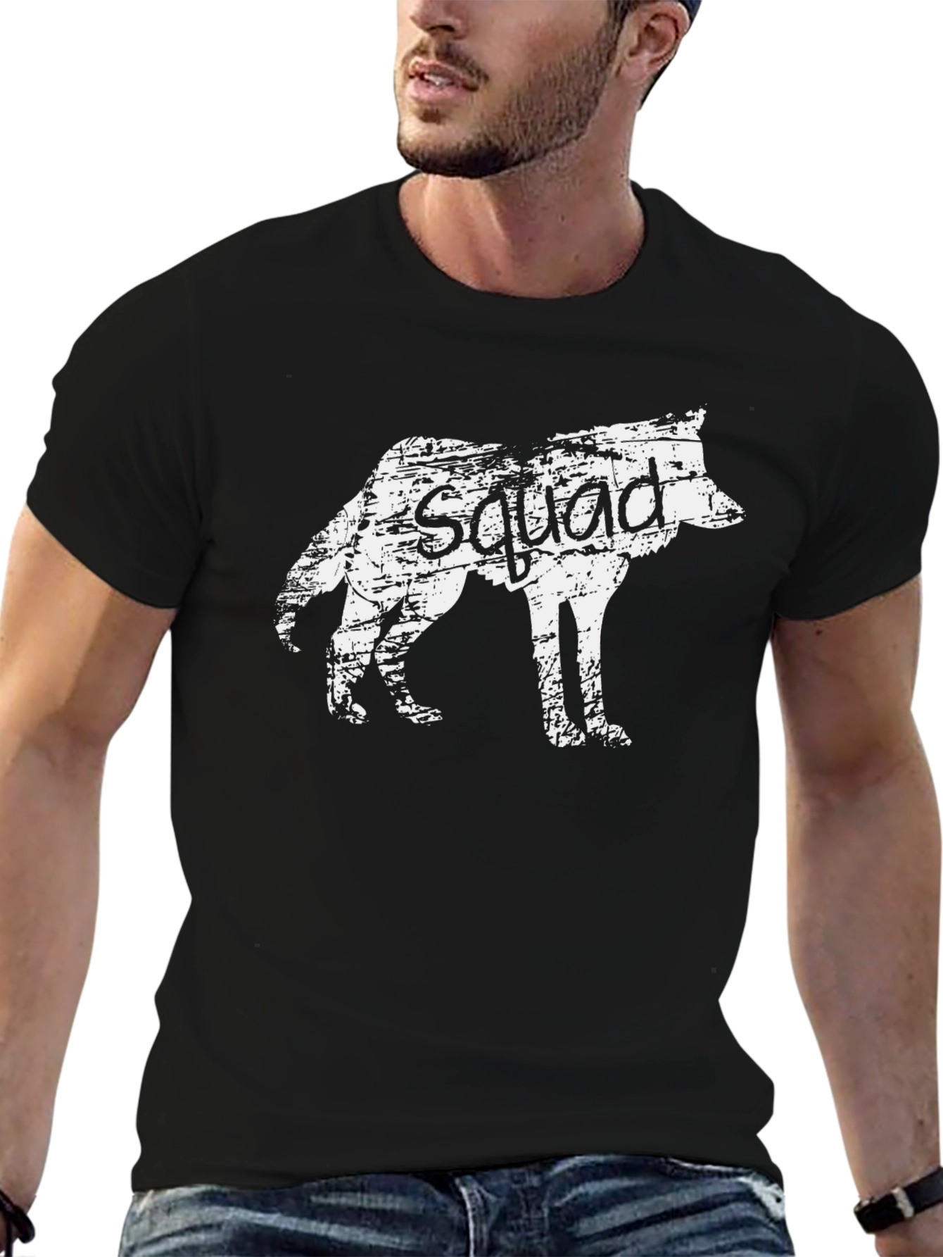 Squad Wolf Graphic Tee - Black Cotton Blend