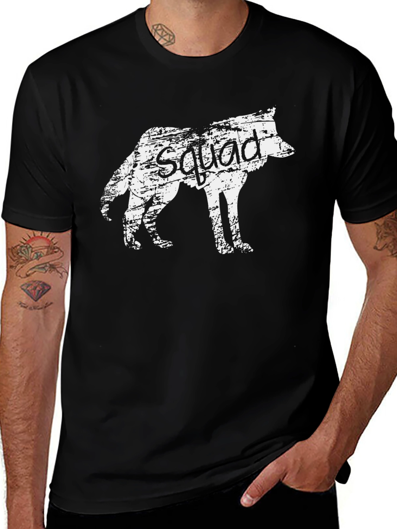 Squad Wolf Graphic Tee - Black Cotton Blend