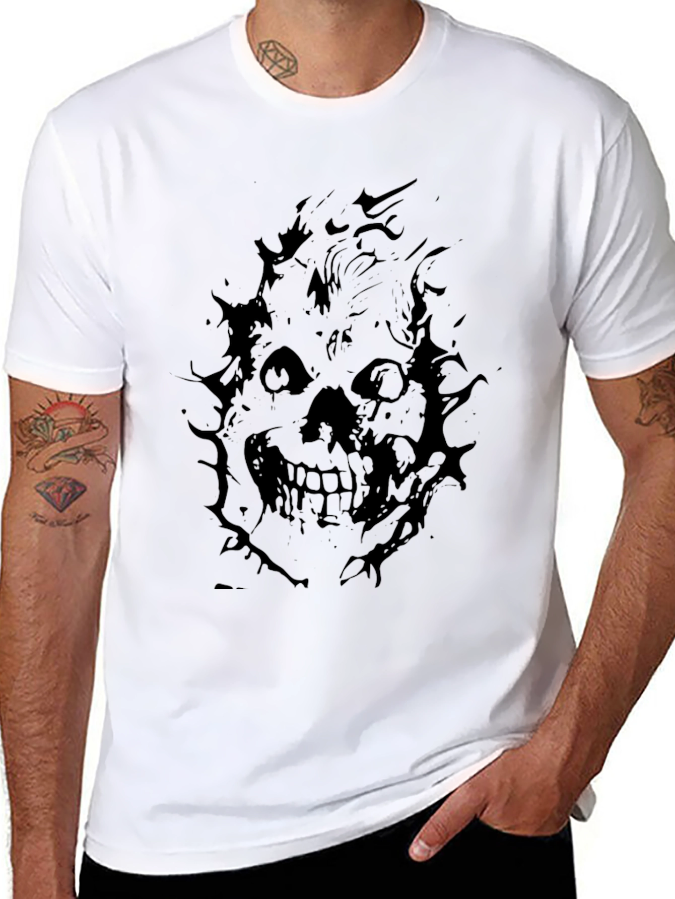 Mens Black Skull Graphic T-Shirt