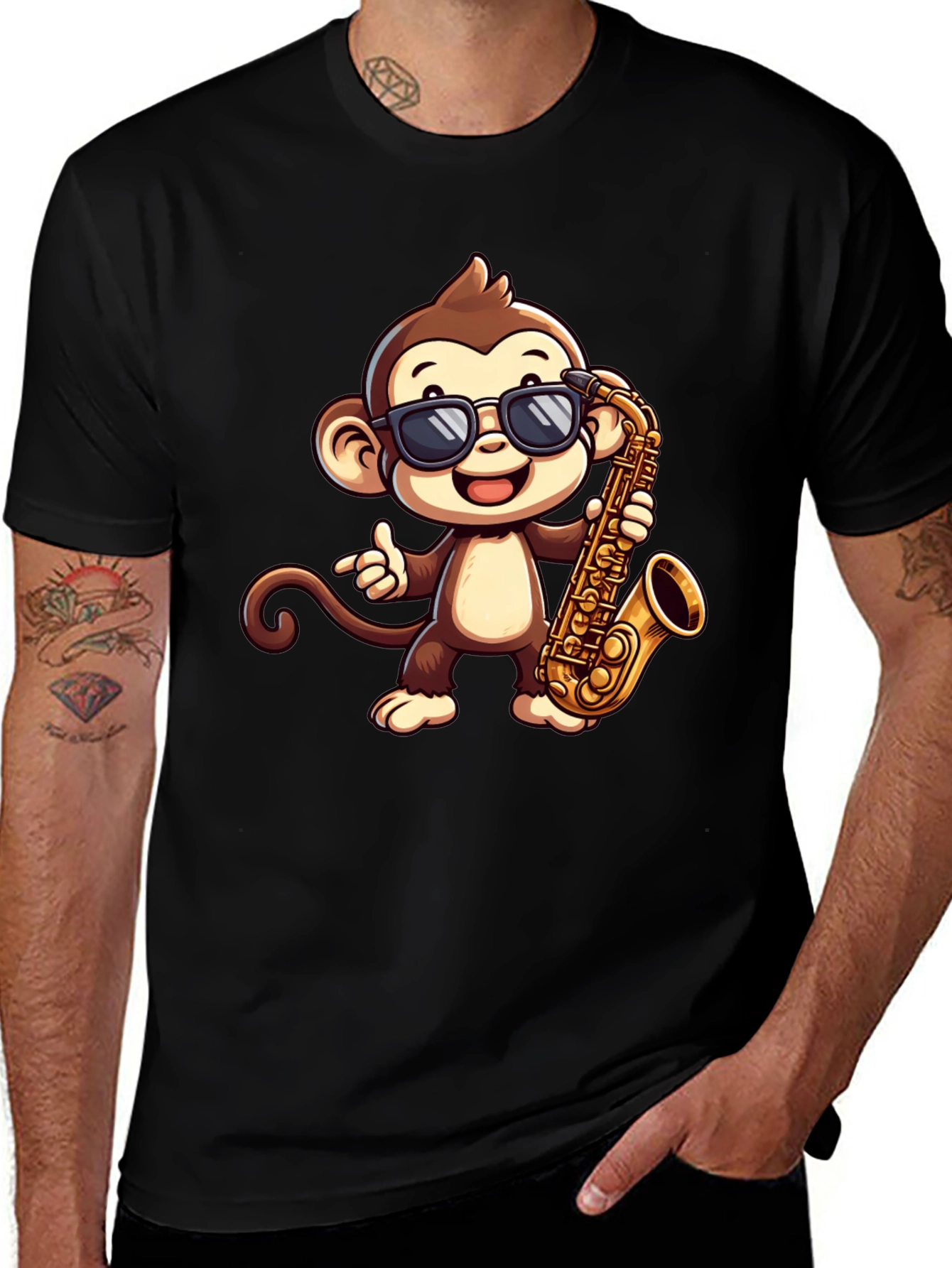 Monkey Saxophone Graphic Tee - Cool Cartoon T-Shirt