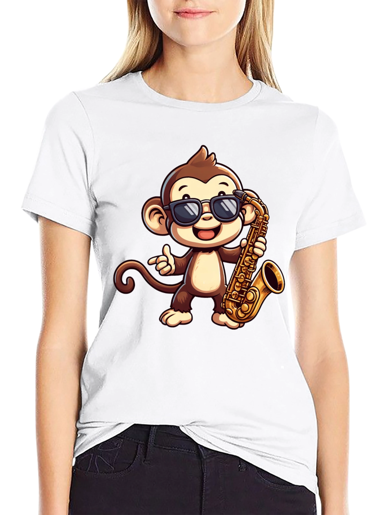 Monkey Saxophone Graphic Tee - Cool Cartoon T-Shirt