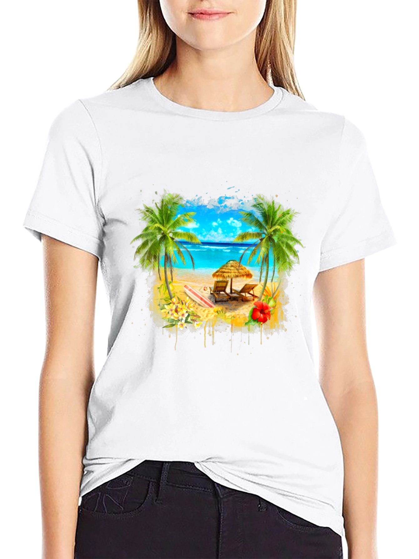 Tropical Beach T-Shirt: Palm Trees & Ocean View