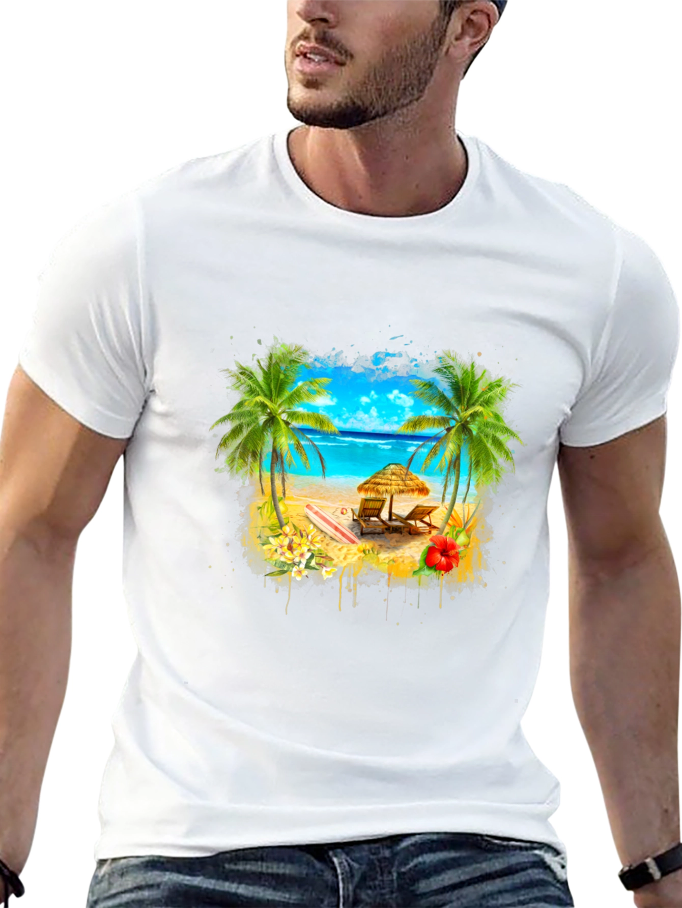 Tropical Beach T-Shirt: Palm Trees & Ocean View