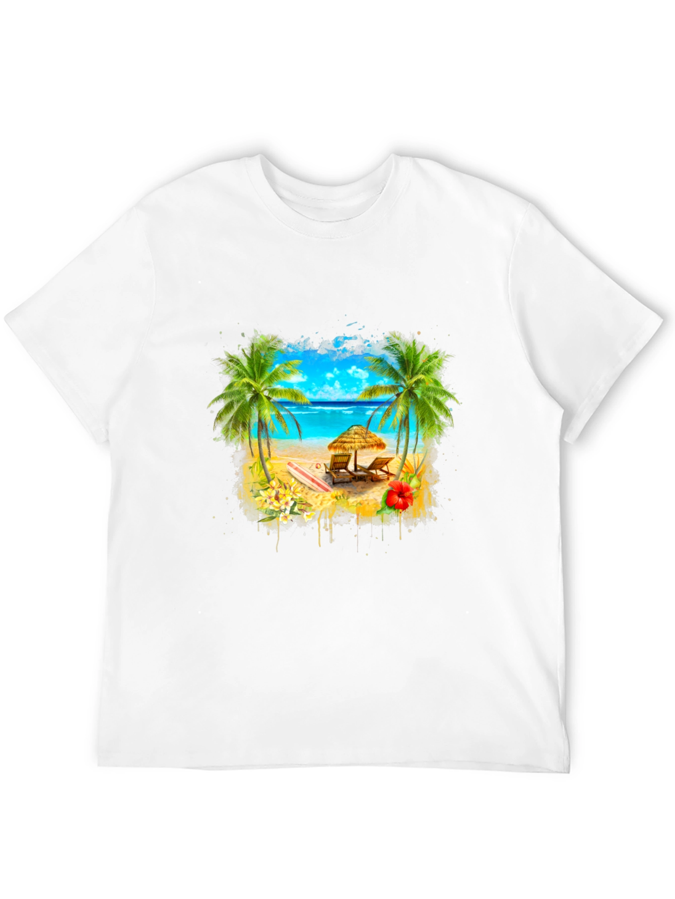 Tropical Beach T-Shirt: Palm Trees & Ocean View