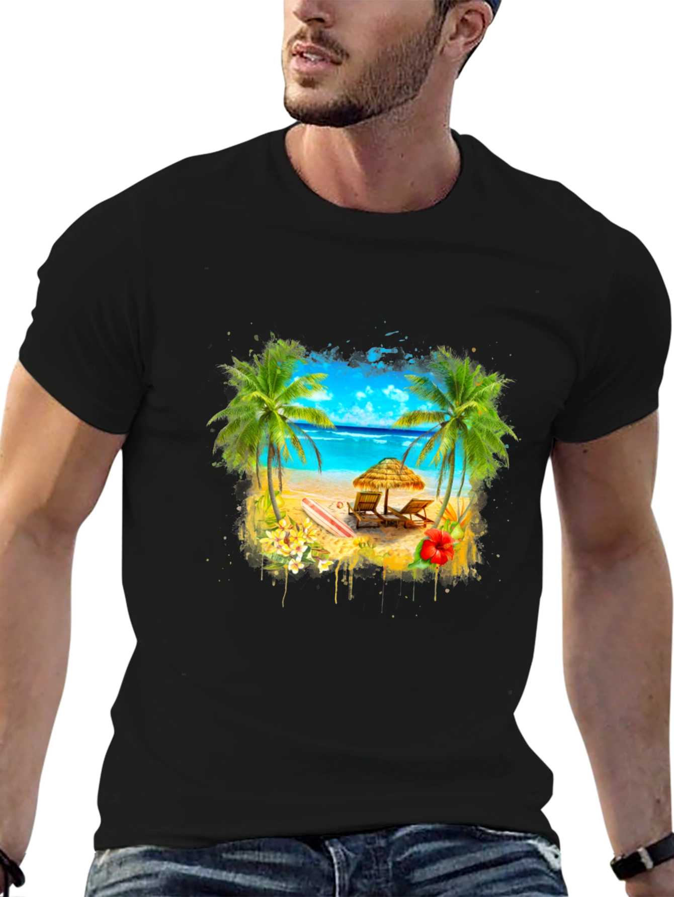 Tropical Beach T-Shirt: Palm Trees & Ocean View