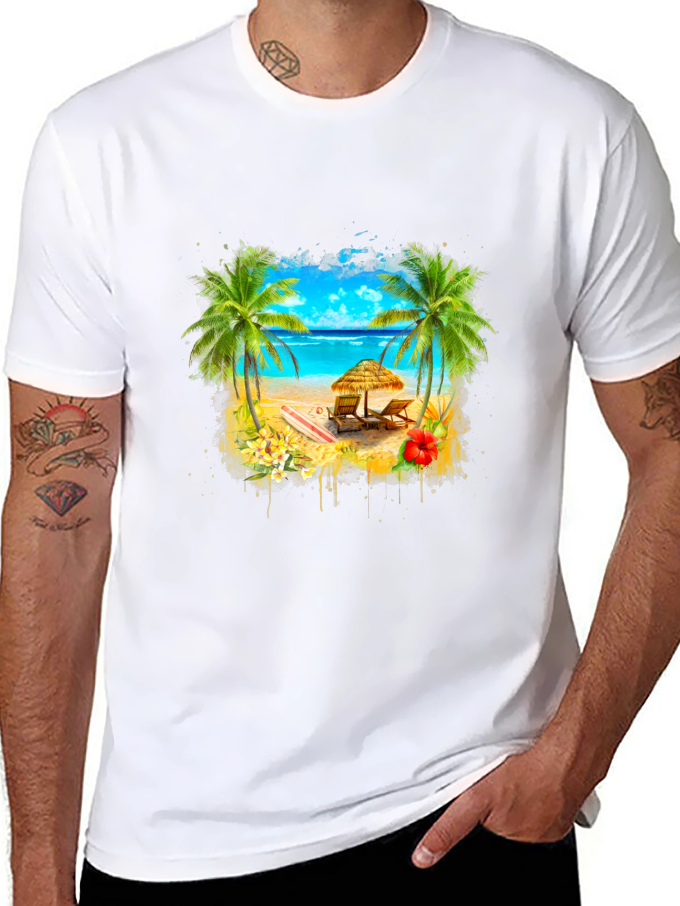 Tropical Beach T-Shirt: Palm Trees & Ocean View