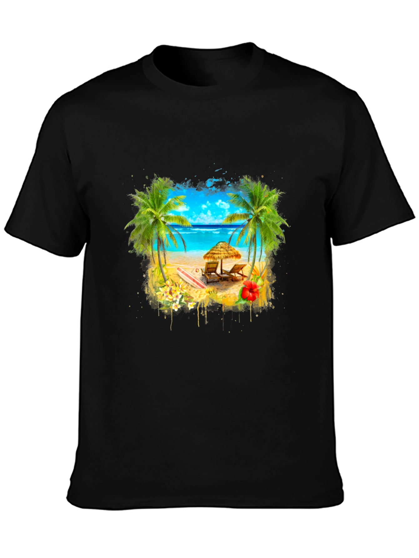 Tropical Beach T-Shirt: Palm Trees & Ocean View