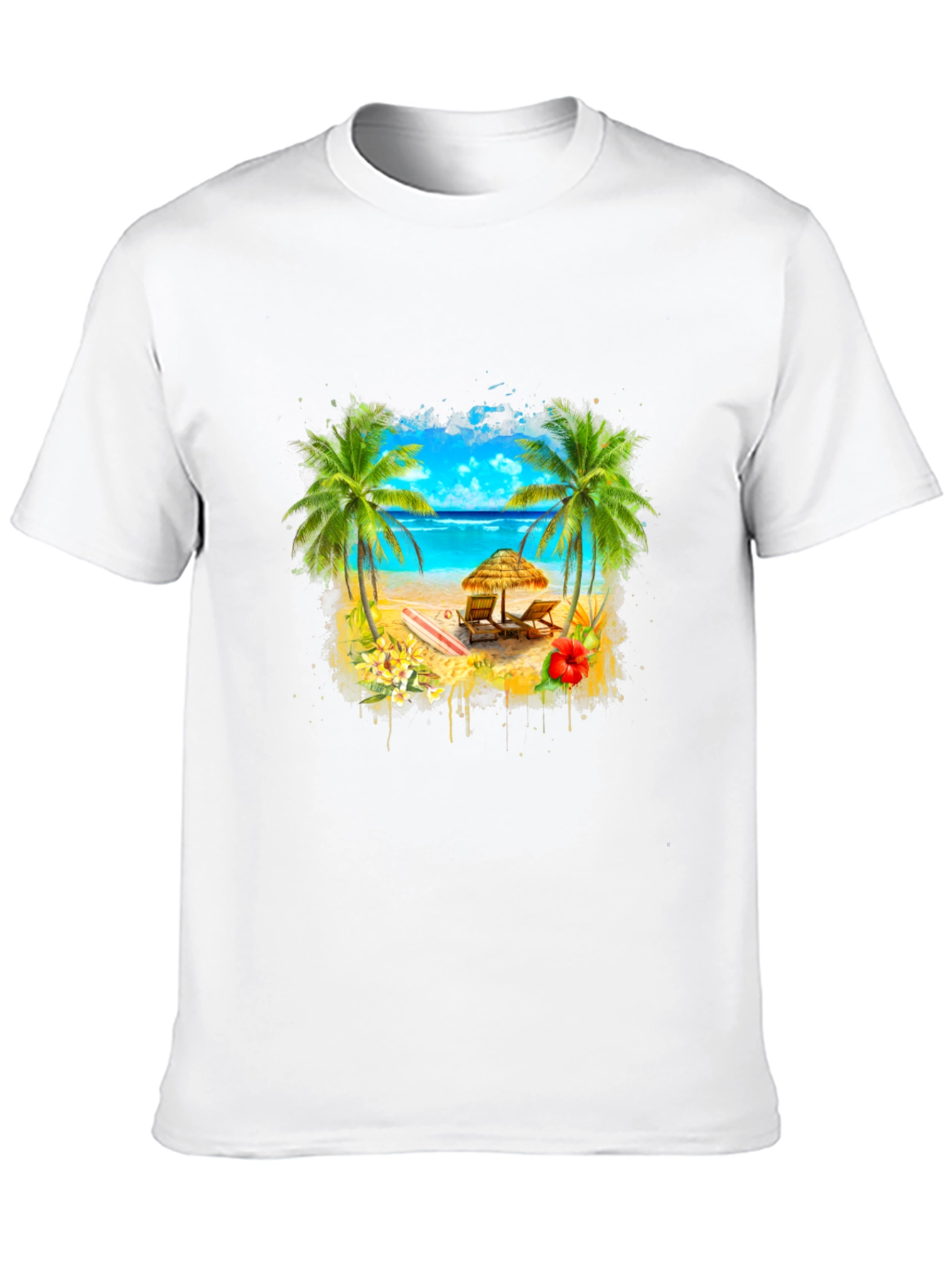 Tropical Beach T-Shirt: Palm Trees & Ocean View