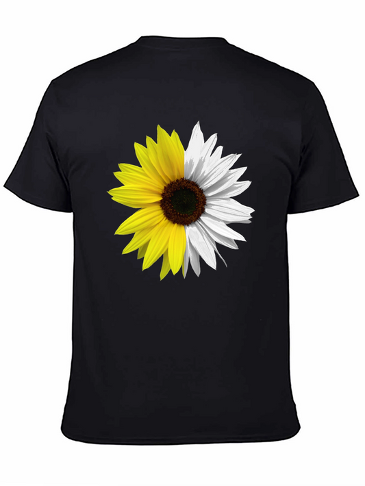Half & Half Sunflower Graphic Tee - Black