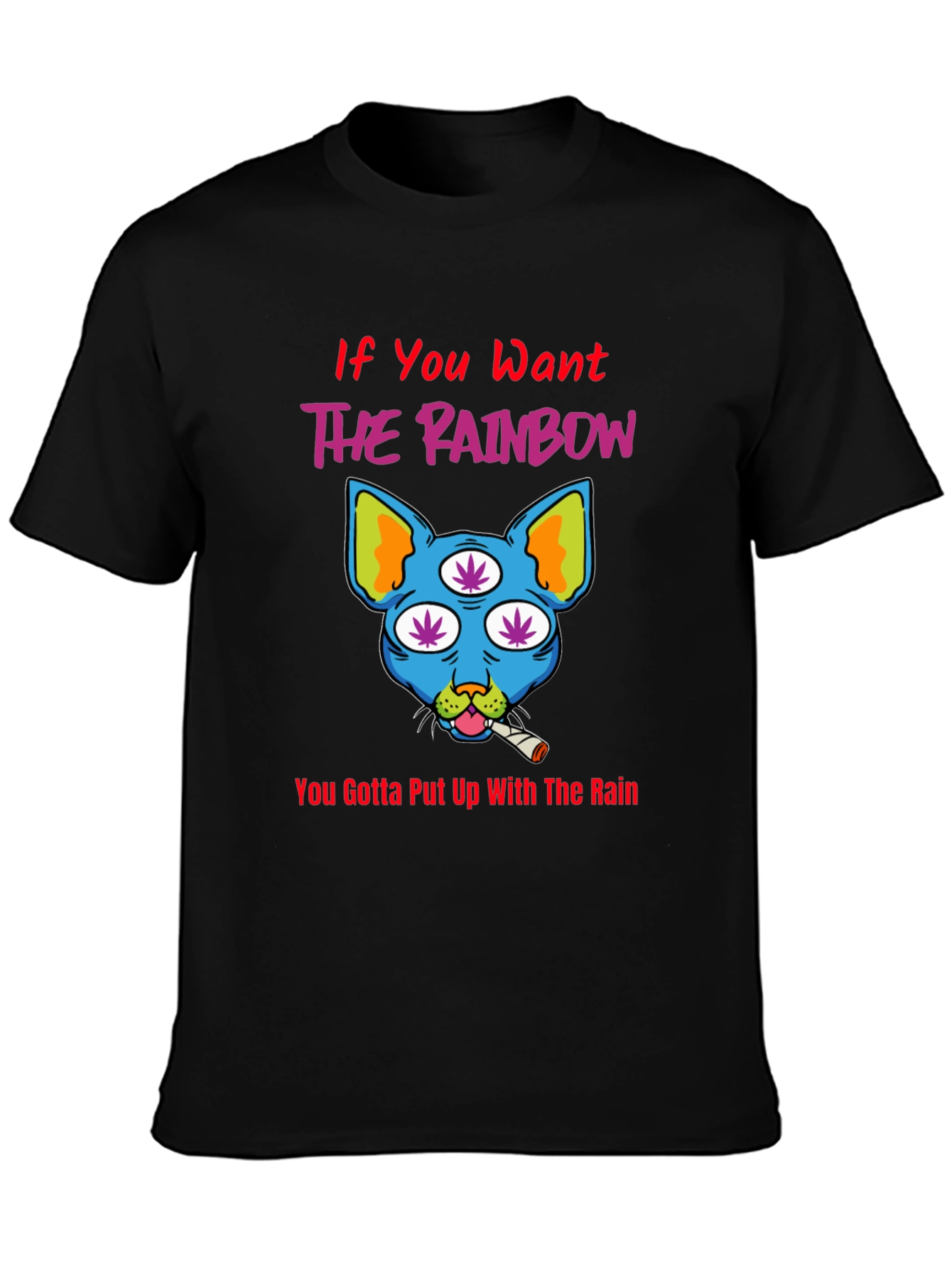 Rainbow Weed Cat Graphic T-Shirt