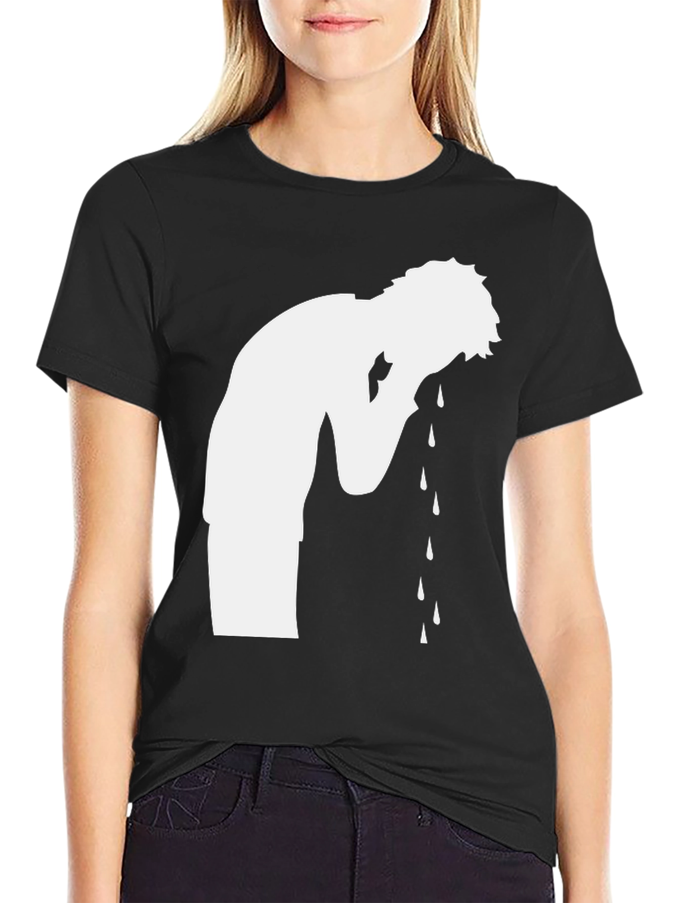 Crying Silhouette Graphic Tee - Black