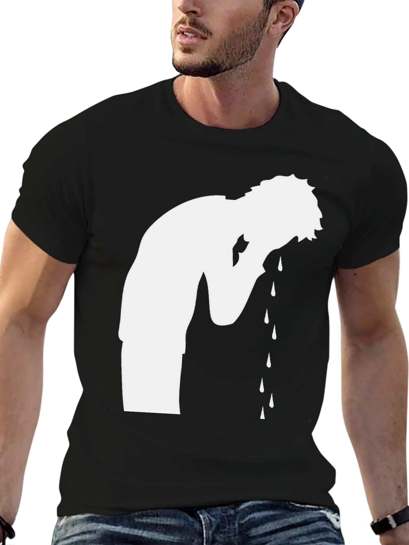 Crying Silhouette Graphic Tee - Black