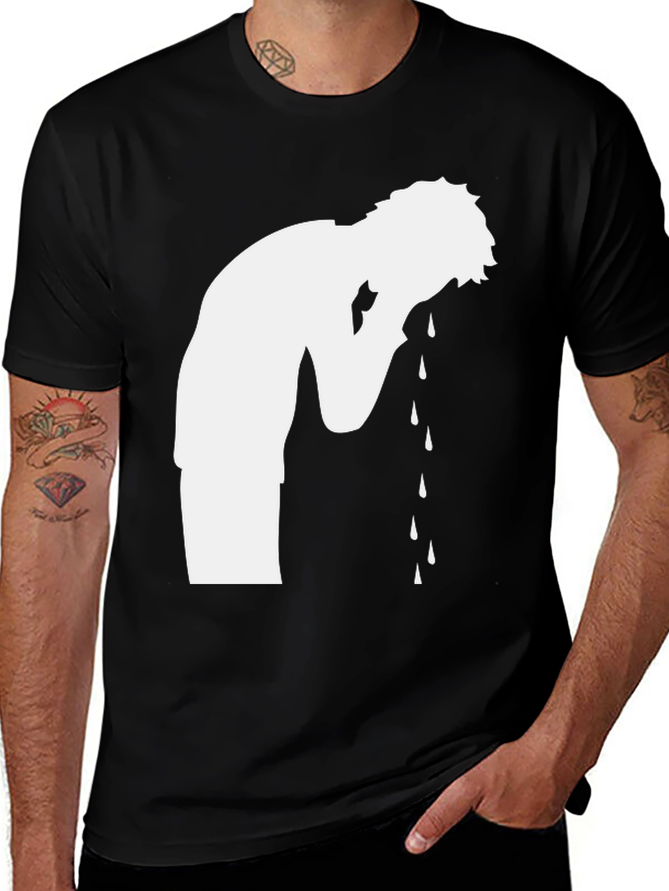 Crying Silhouette Graphic Tee - Black