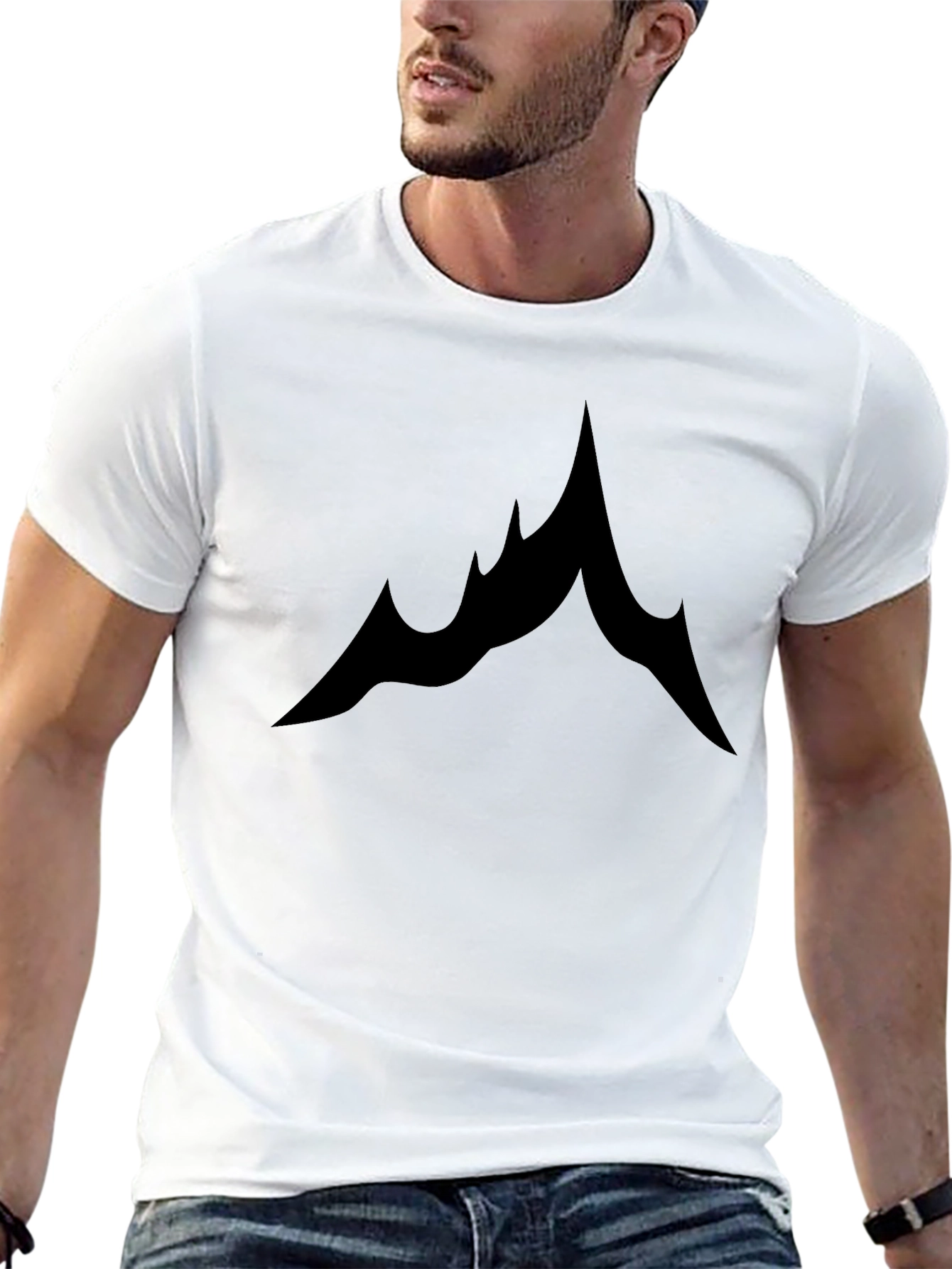 Mens Black Graphic Tee - Abstract Mountain Design