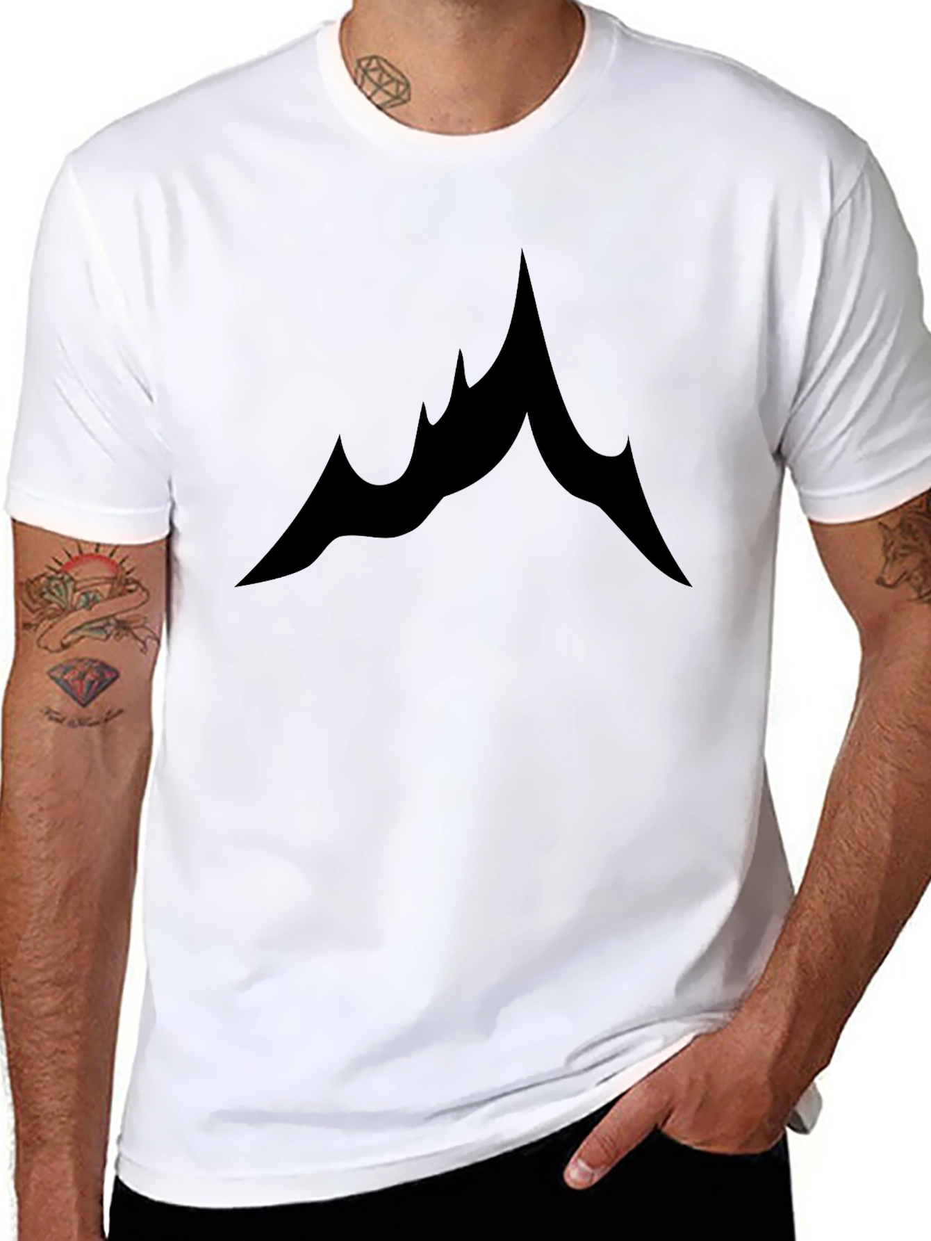 Mens Black Graphic Tee - Abstract Mountain Design