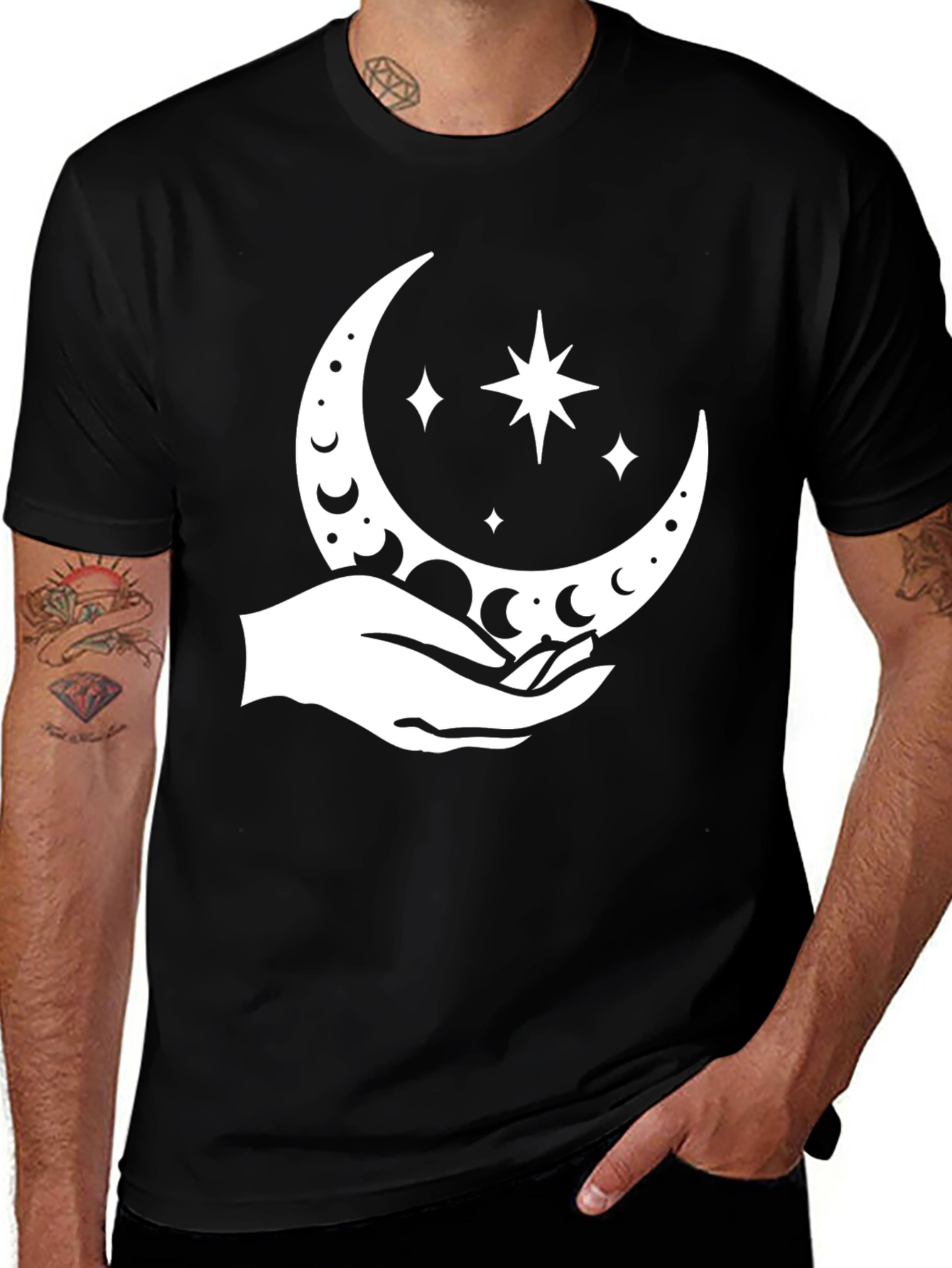 Celestial Hand Graphic Tee - Black Cotton Blend