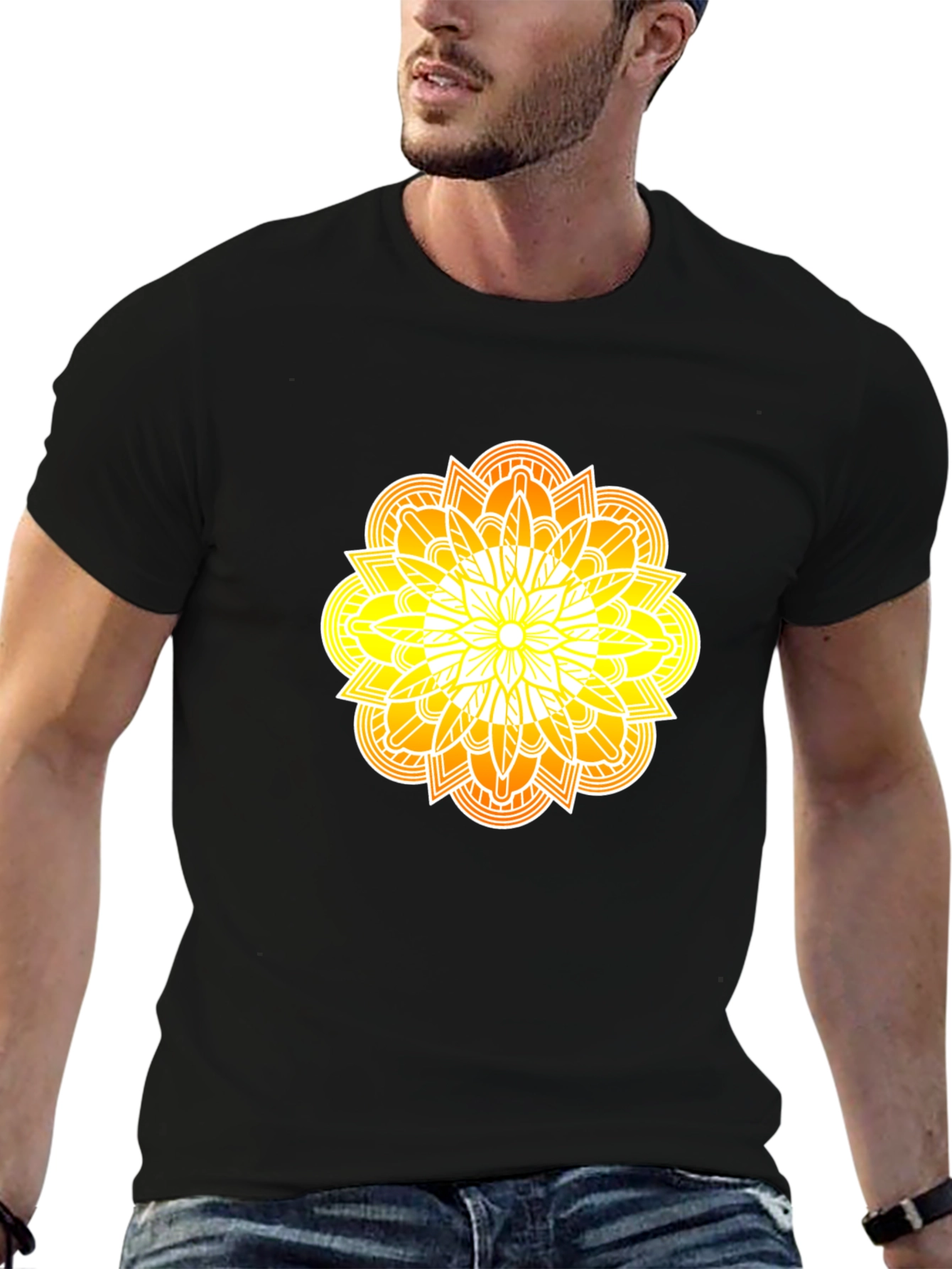 Radiant Mandala Graphic Black Tee