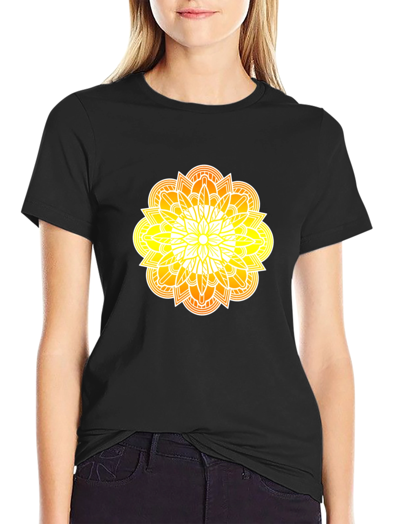 Radiant Mandala Graphic Black Tee