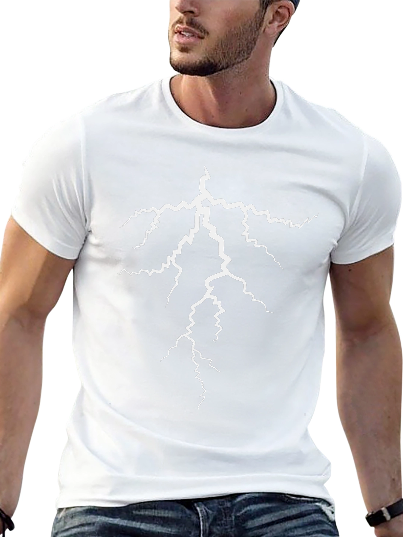 Lightning Bolt Graphic Tee - Bold Black Cotton T-Shirt