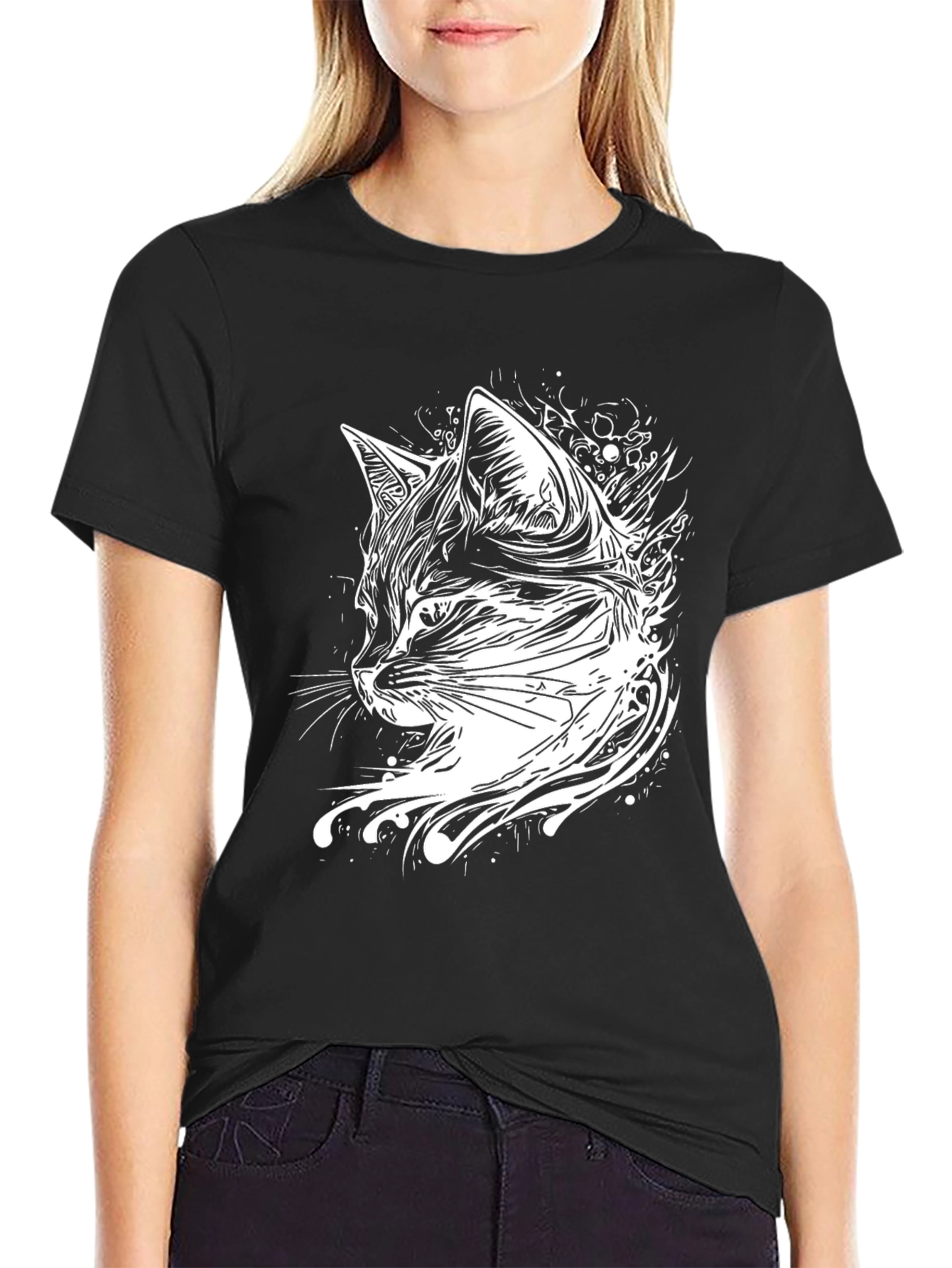 Cool Cat Graphic Tee - Black Cotton T-Shirt