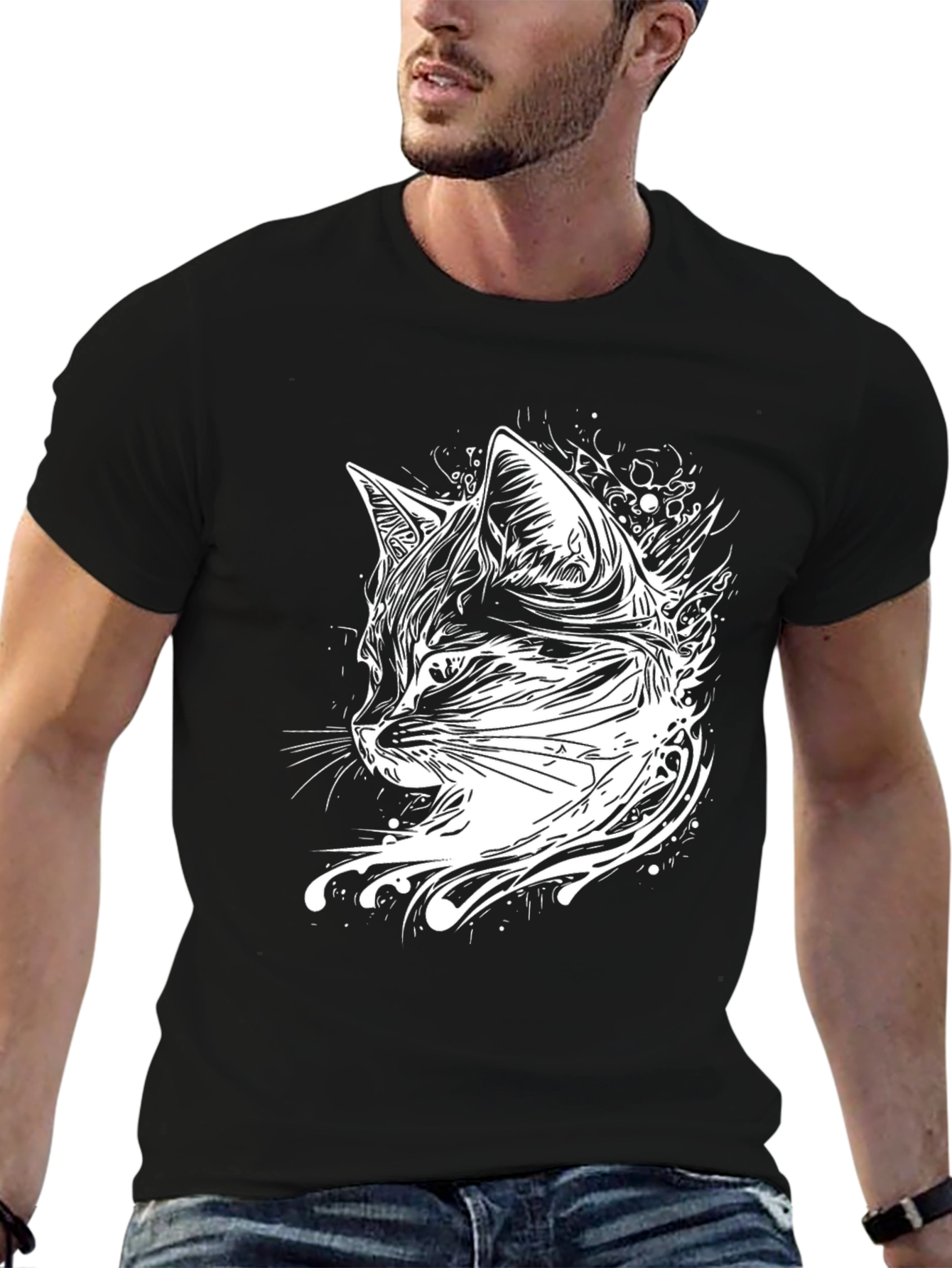 Cool Cat Graphic Tee - Black Cotton T-Shirt
