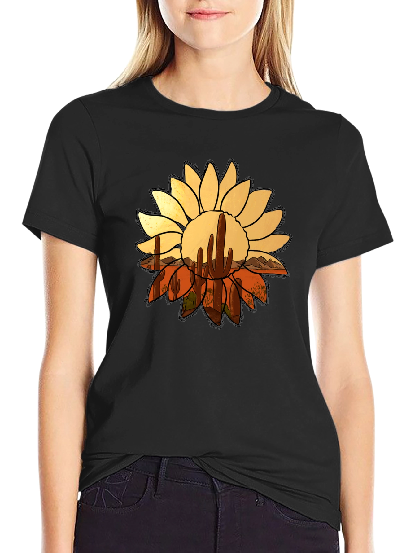 Desert Sunflower Graphic Tee - Black Casual T-Shirt