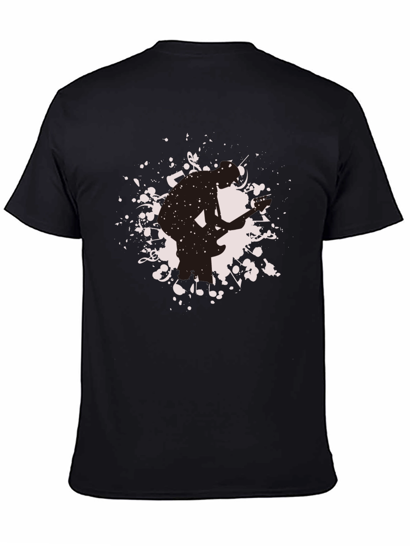 Mens Black Graphic T-Shirt - Guitarist Silhouette