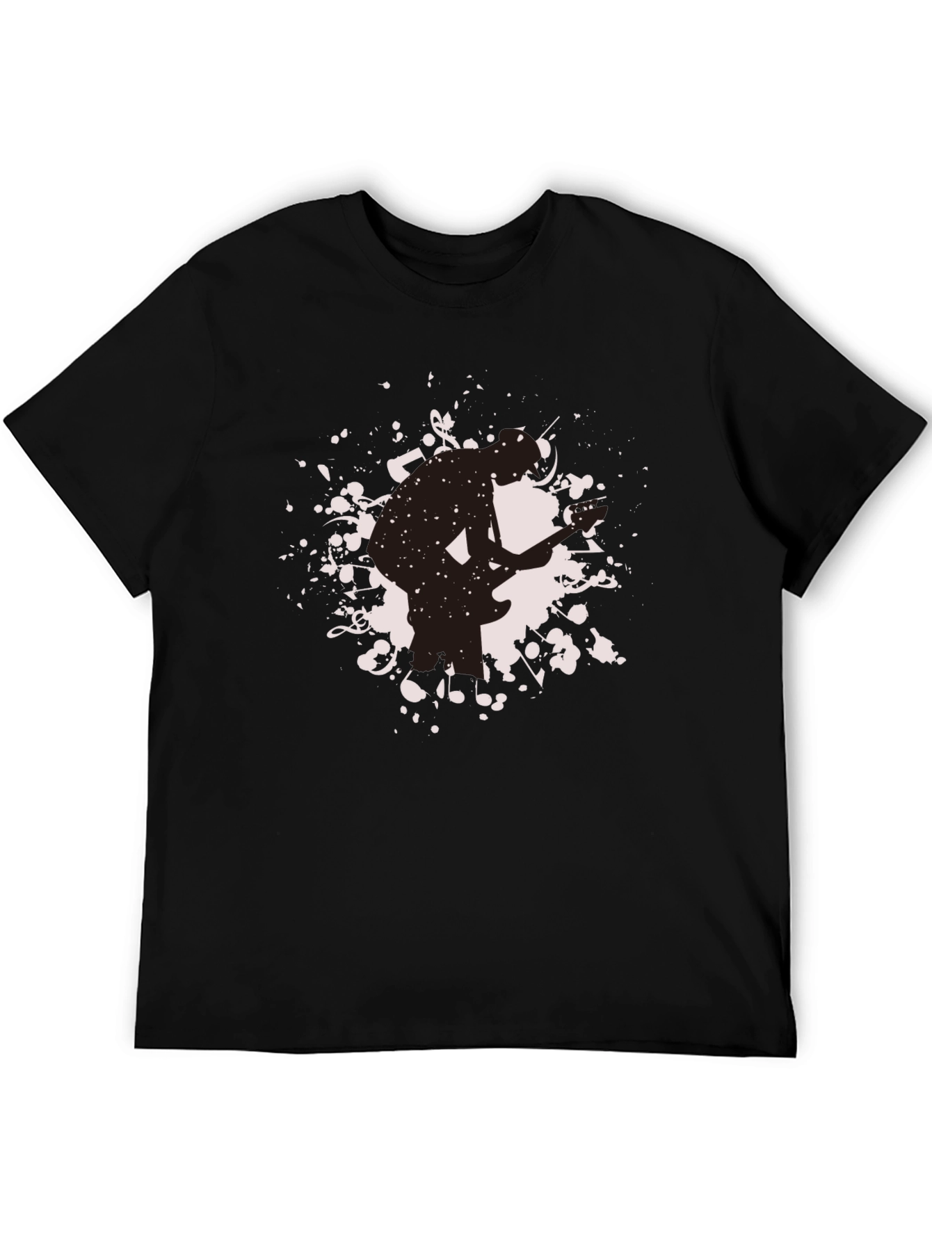Mens Black Graphic T-Shirt - Guitarist Silhouette