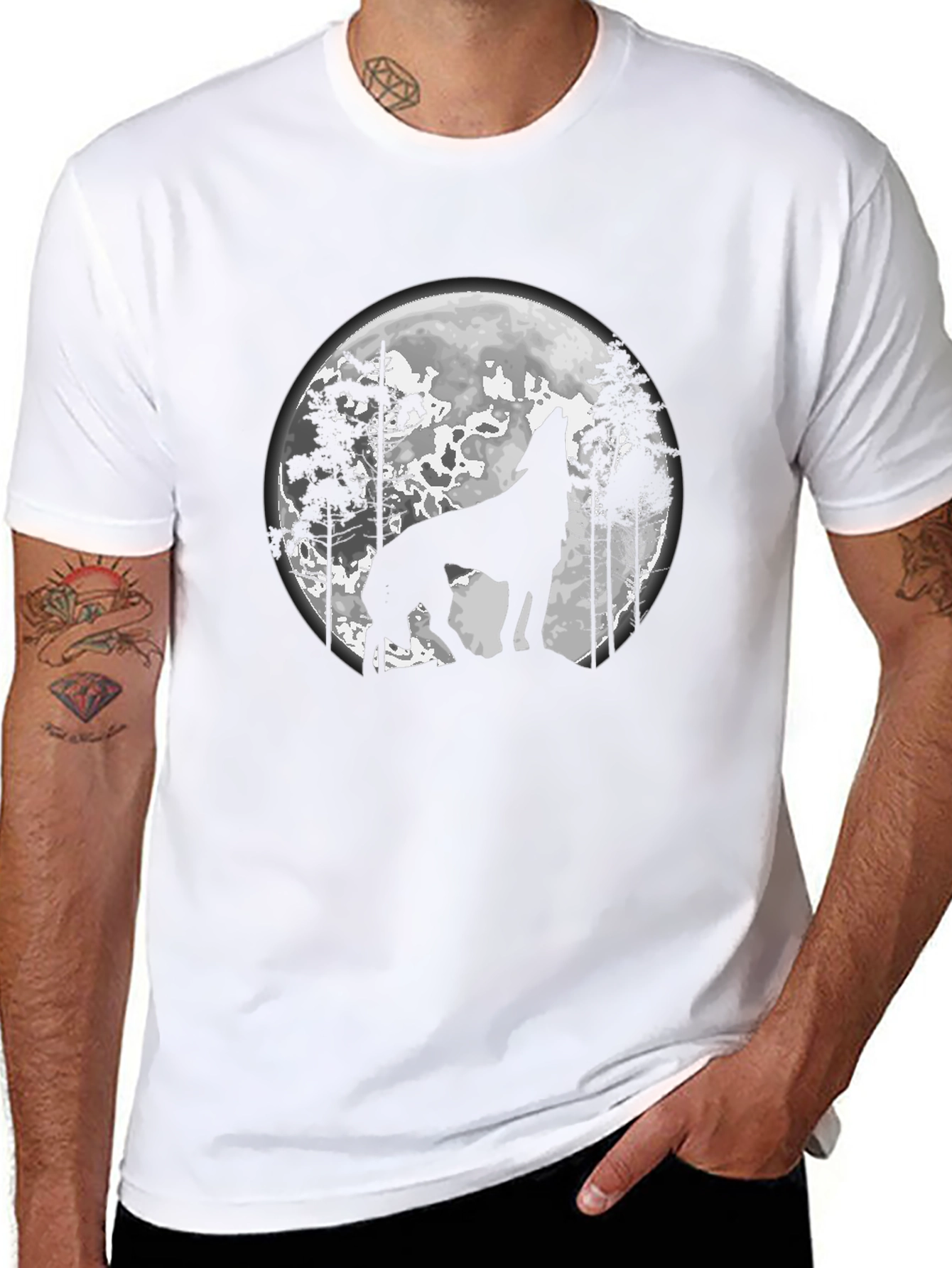 Wolf Moon Graphic Tee - Black Cotton Blend