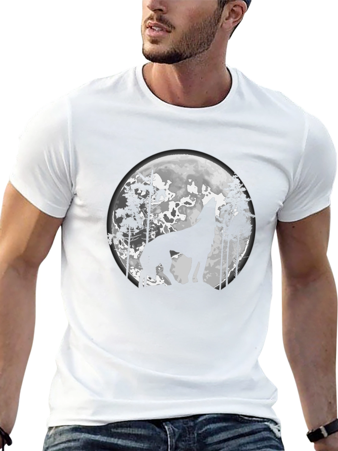 Wolf Moon Graphic Tee - Black Cotton Blend