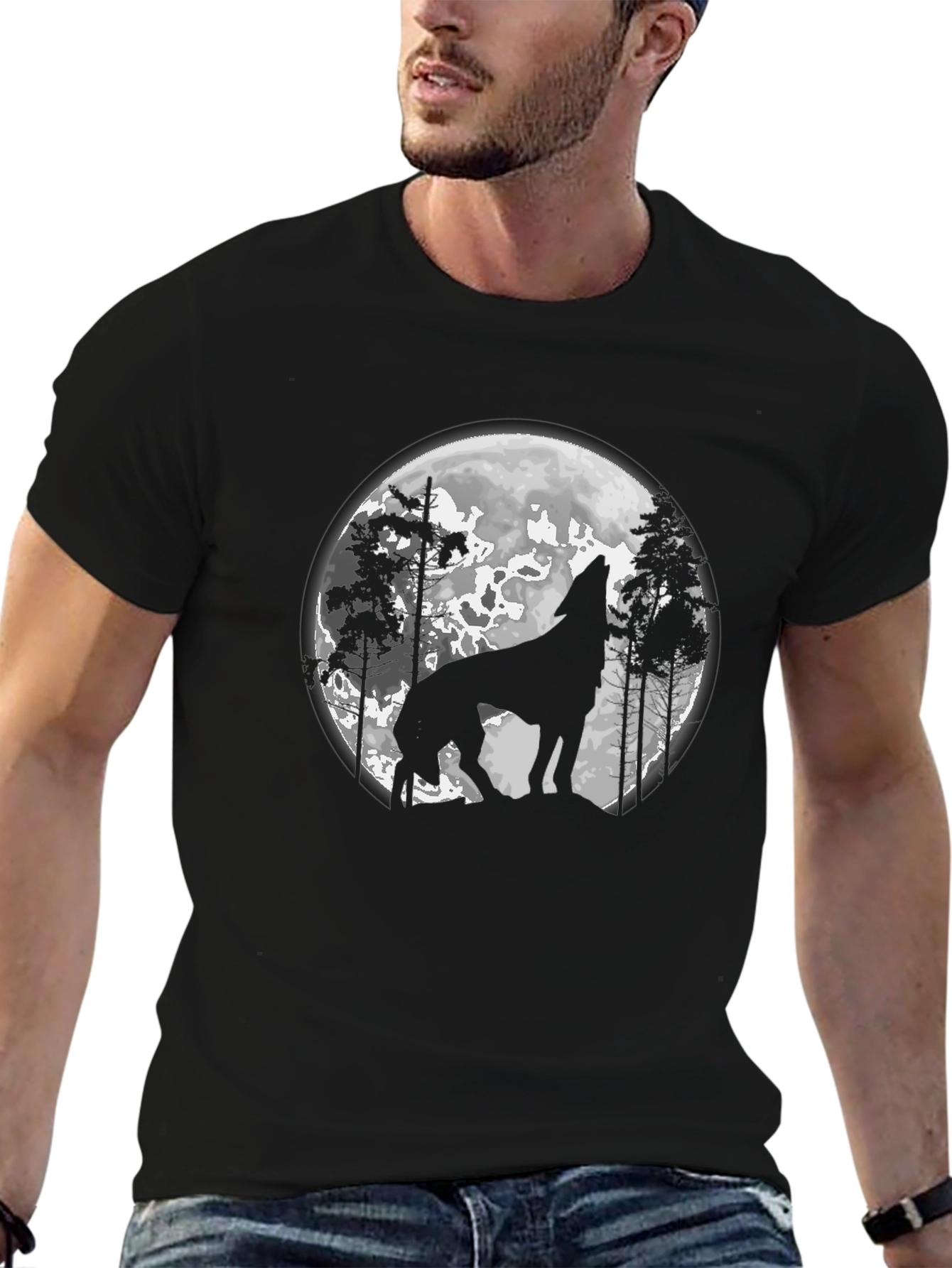 Wolf Moon Graphic Tee - Black Cotton Blend