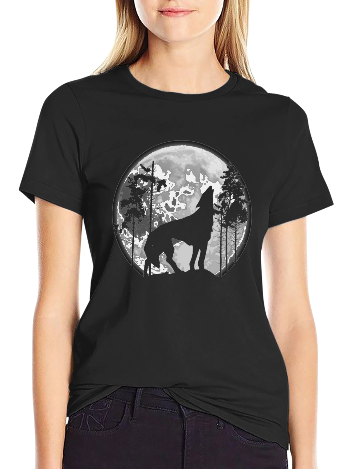 Wolf Moon Graphic Tee - Black Cotton Blend