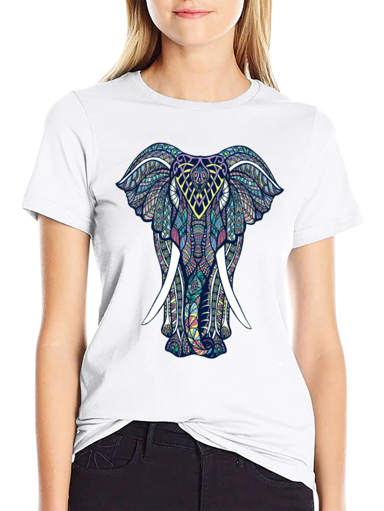 Mens Black T-Shirt with Elephant Graphic Print