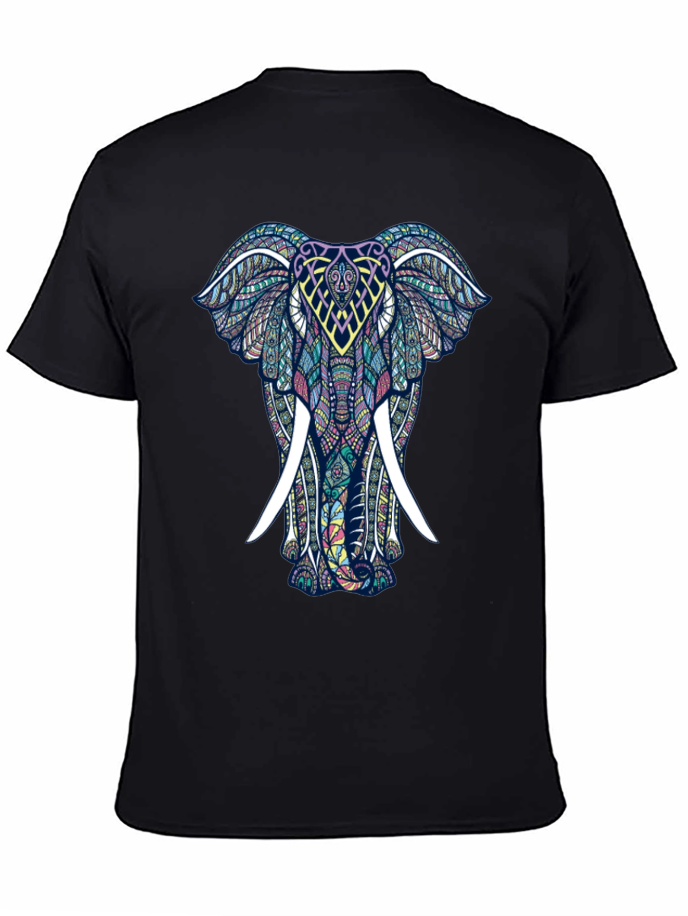 Mens Black T-Shirt with Elephant Graphic Print