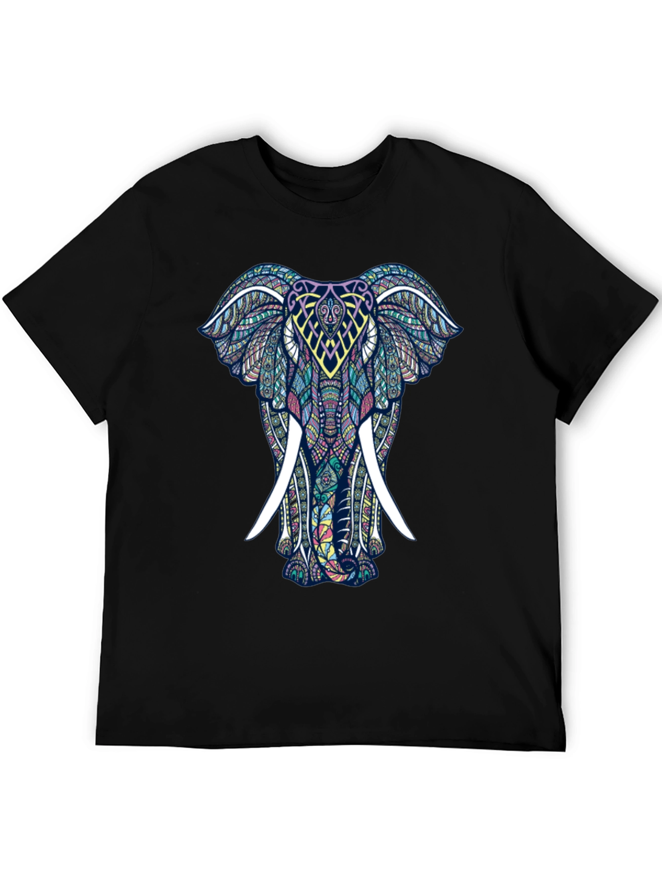 Mens Black T-Shirt with Elephant Graphic Print