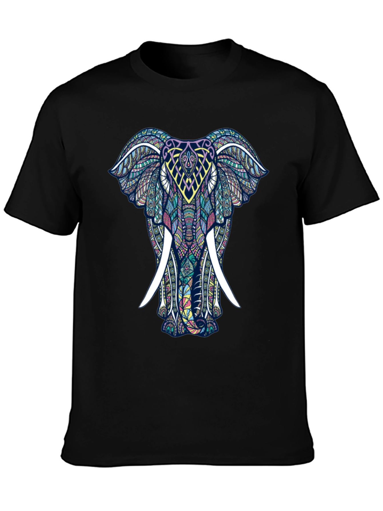 Mens Black T-Shirt with Elephant Graphic Print