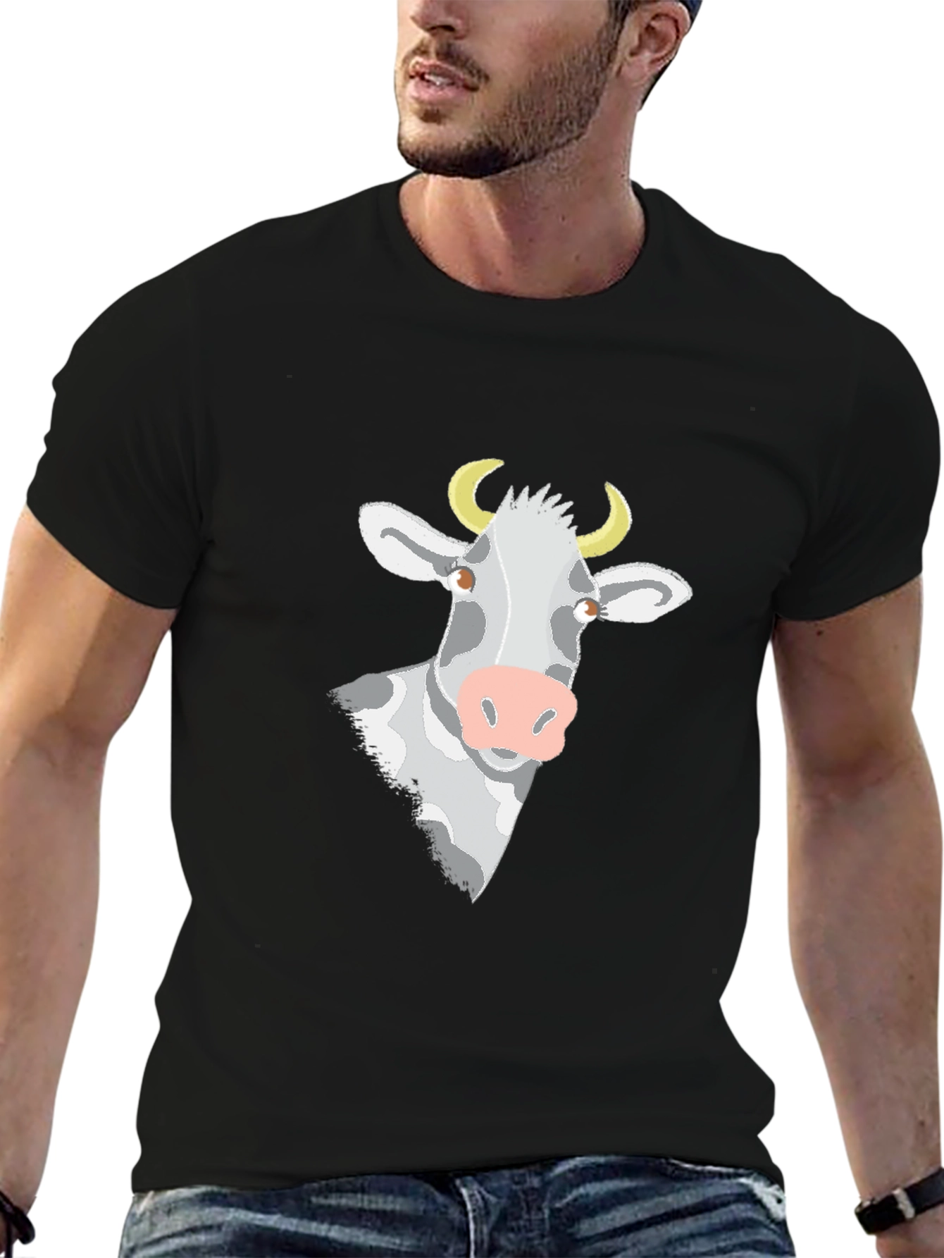 Cow Graphic T-Shirt - Black Short Sleeve