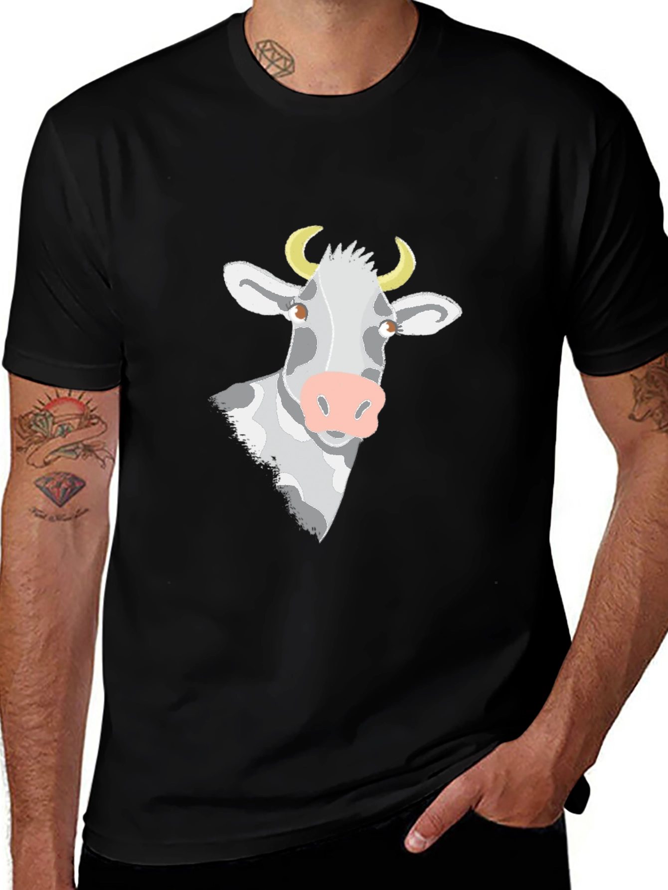 Cow Graphic T-Shirt - Black Short Sleeve