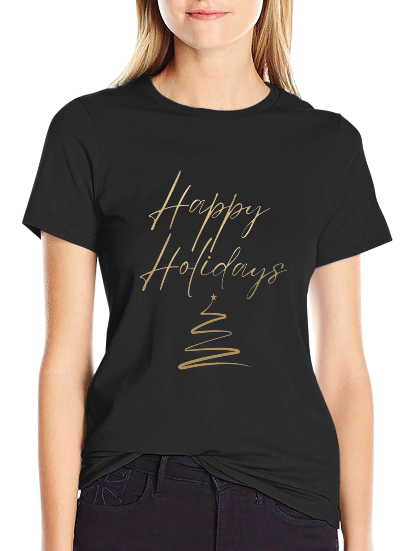 Festive Happy Holidays Black T-Shirt