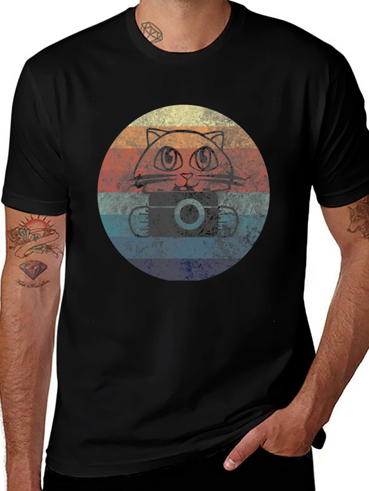 Retro Cat Camera T-Shirt - Vintage Style Tee