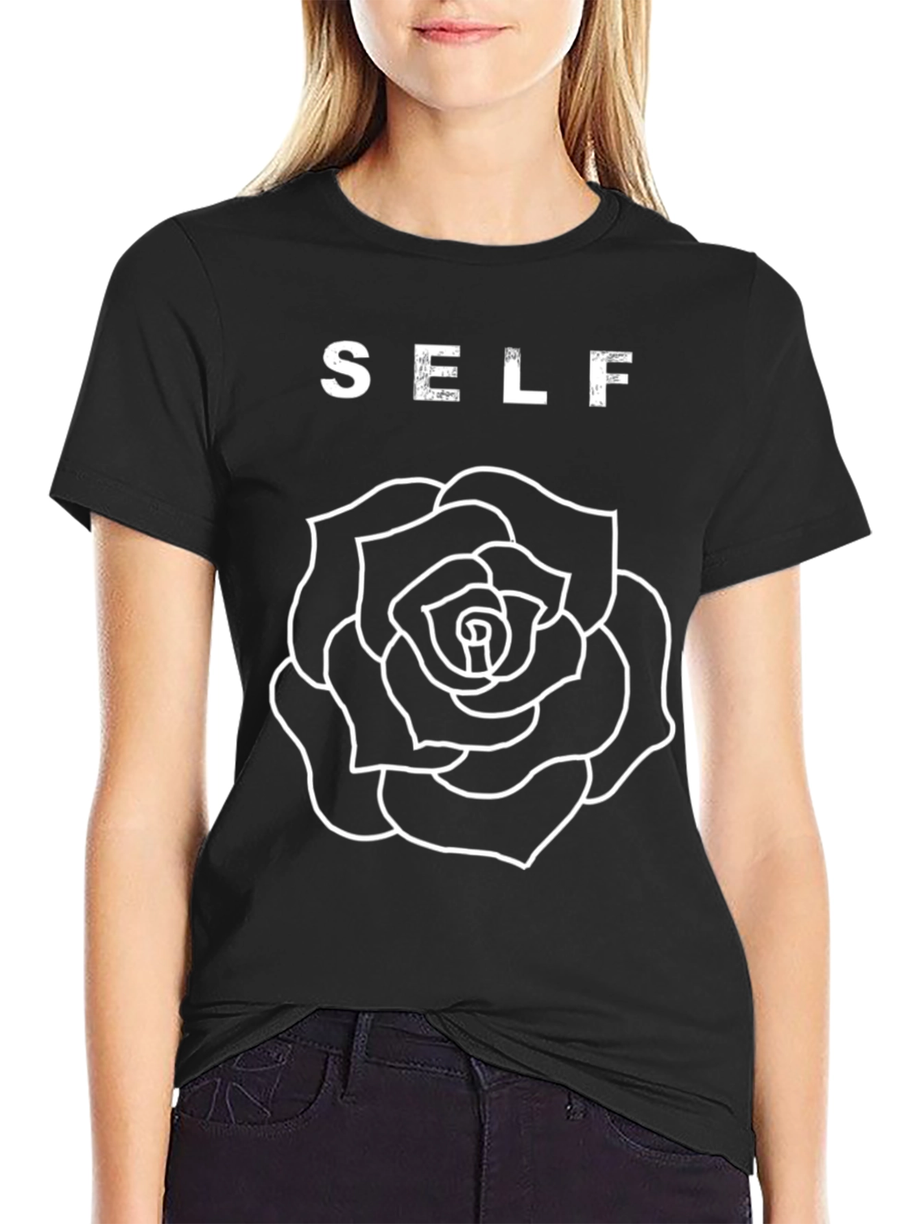 Self Love Rose Graphic Tee - Black