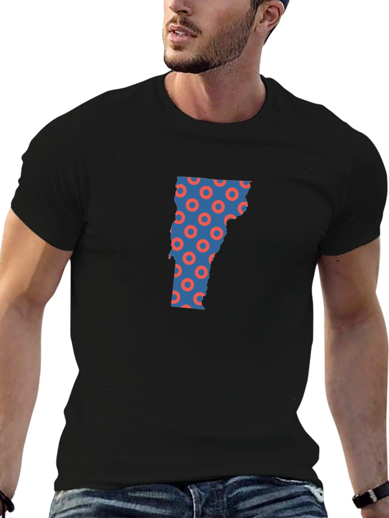 Vermont State Donut Pattern Mens Black T-Shirt