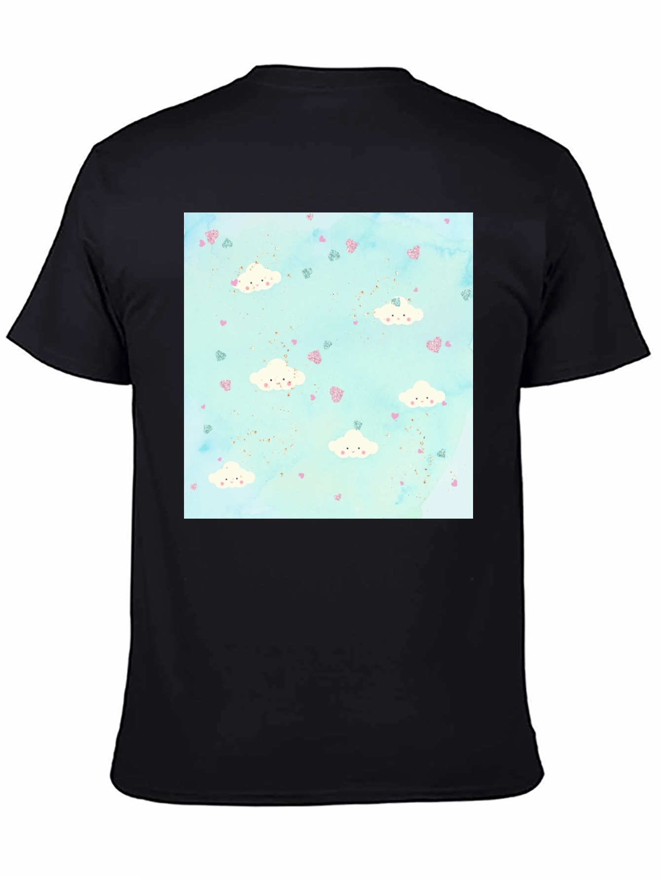 Cloud Heart Pattern Tee - Fun Stylish Black T-Shirt