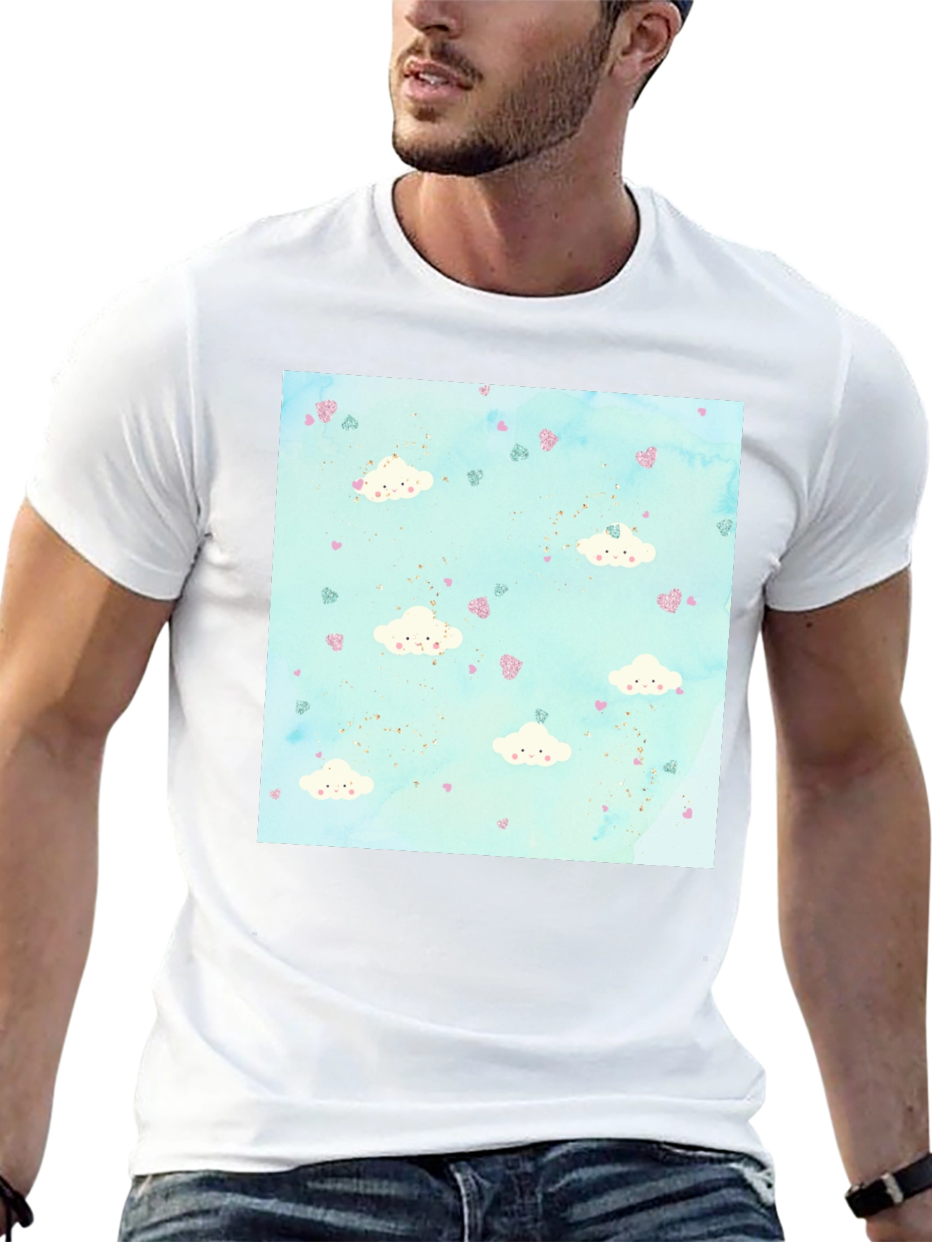 Cloud Heart Pattern Tee - Fun Stylish Black T-Shirt