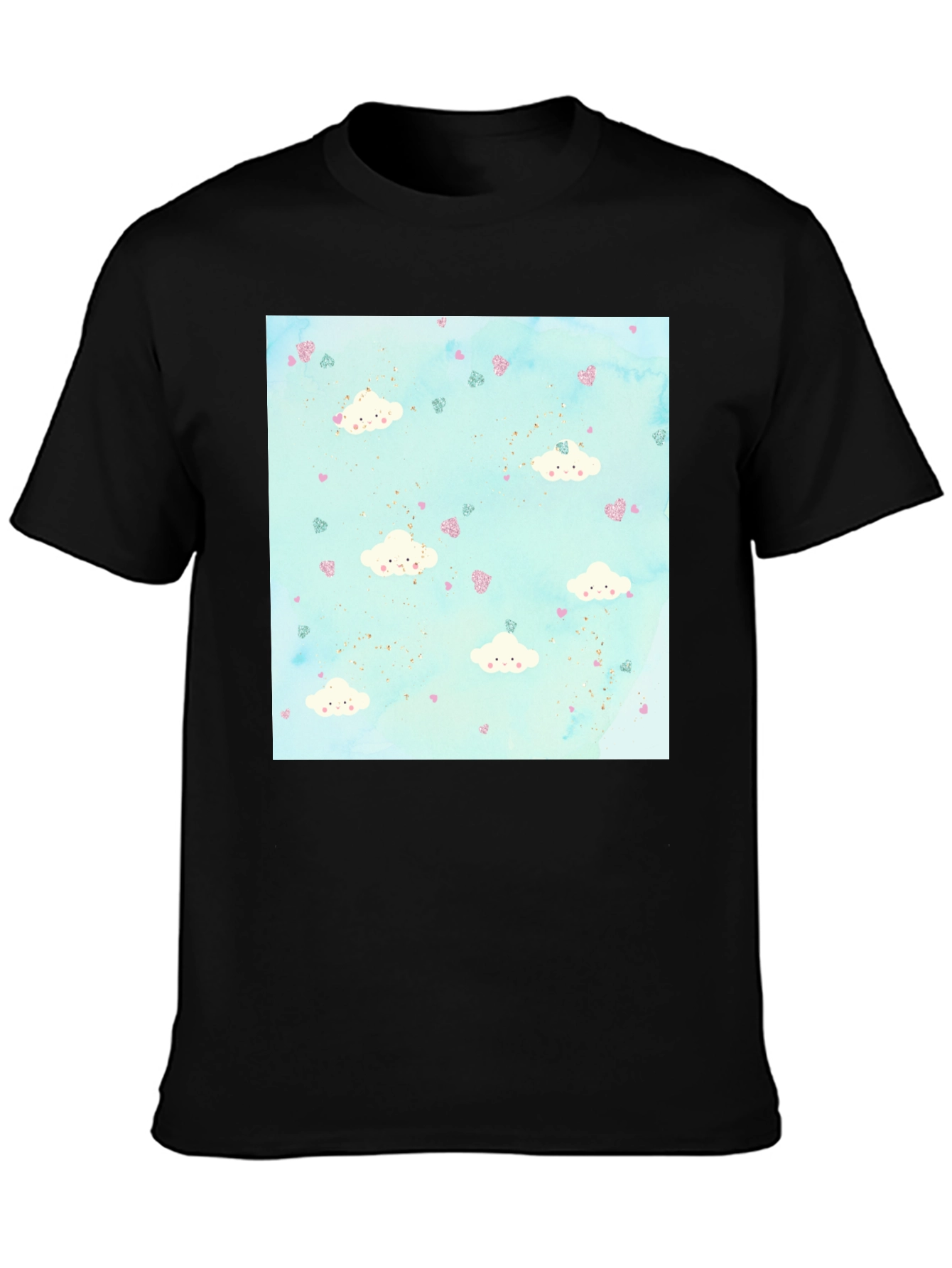 Cloud Heart Pattern Tee - Fun Stylish Black T-Shirt