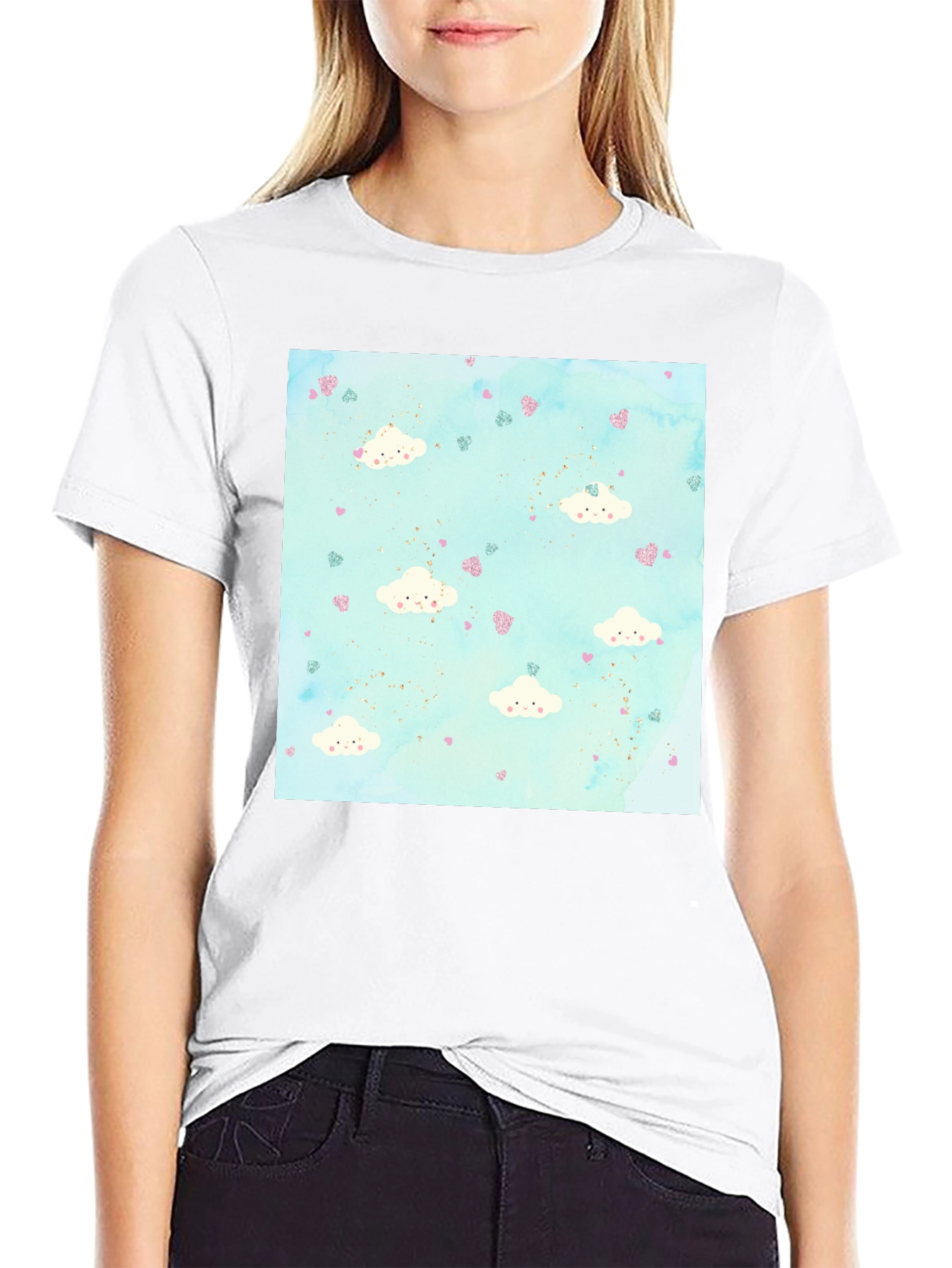 Cloud Heart Pattern Tee - Fun Stylish Black T-Shirt