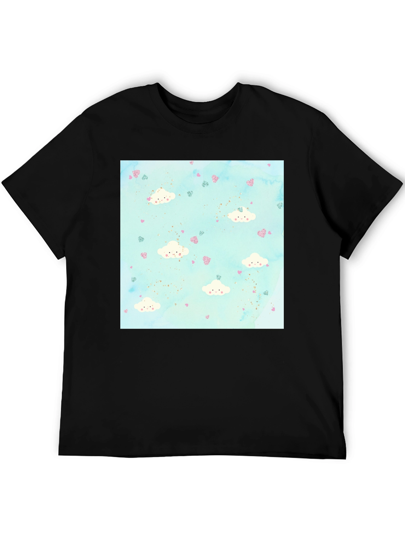 Cloud Heart Pattern Tee - Fun Stylish Black T-Shirt