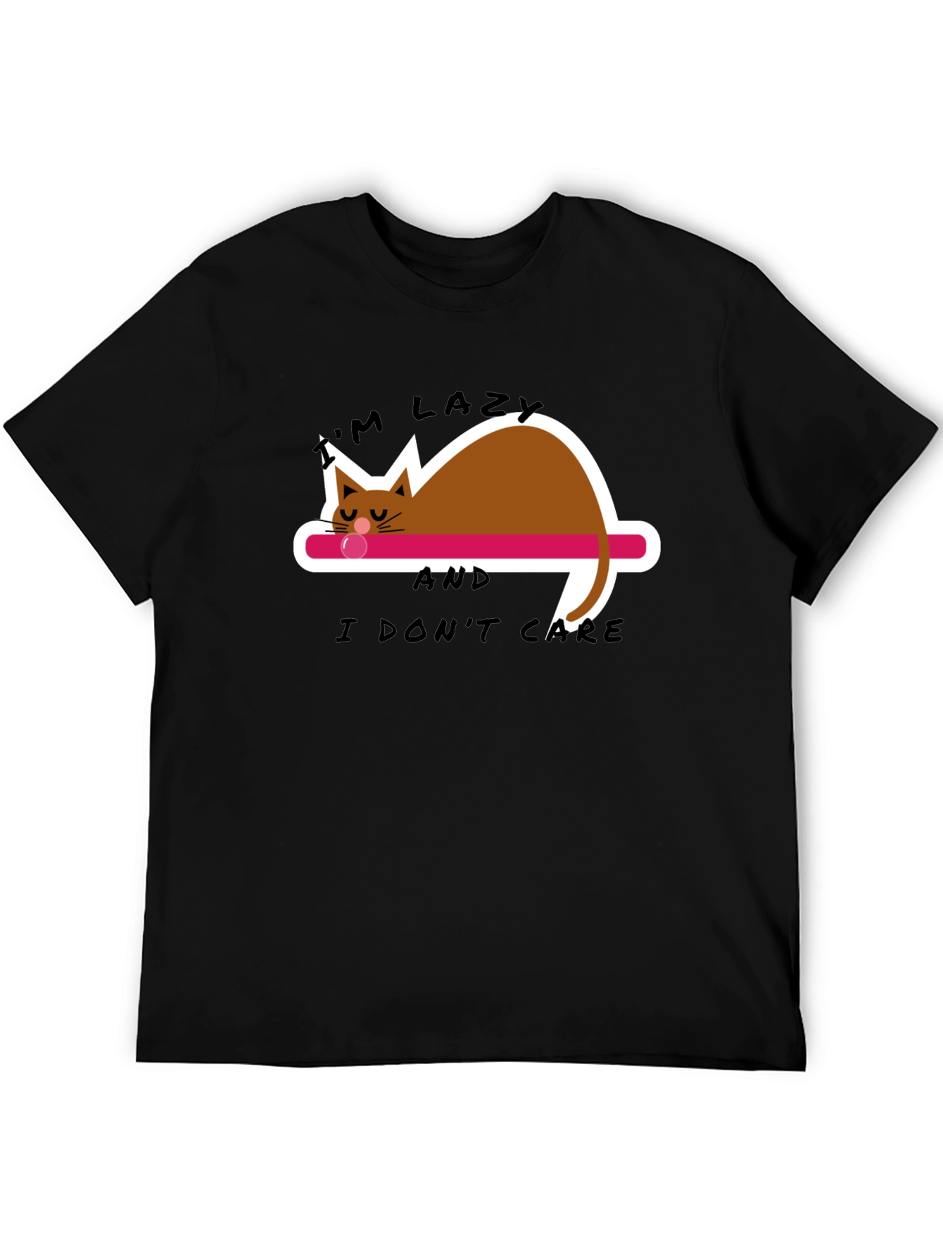 Lazy Cat Graphic Tee - Black Cotton Comfort