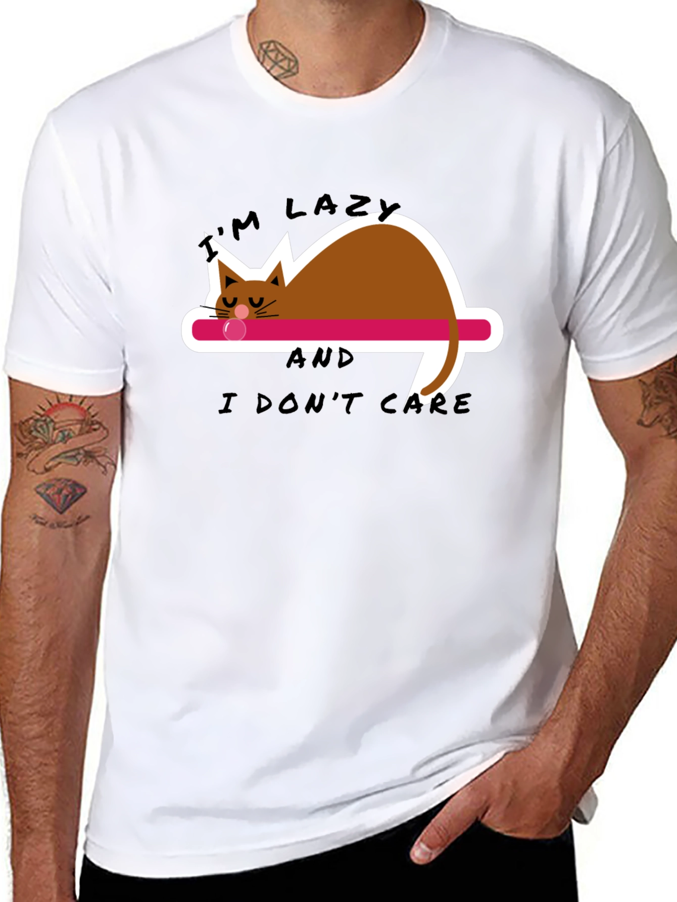Lazy Cat Graphic Tee - Black Cotton Comfort