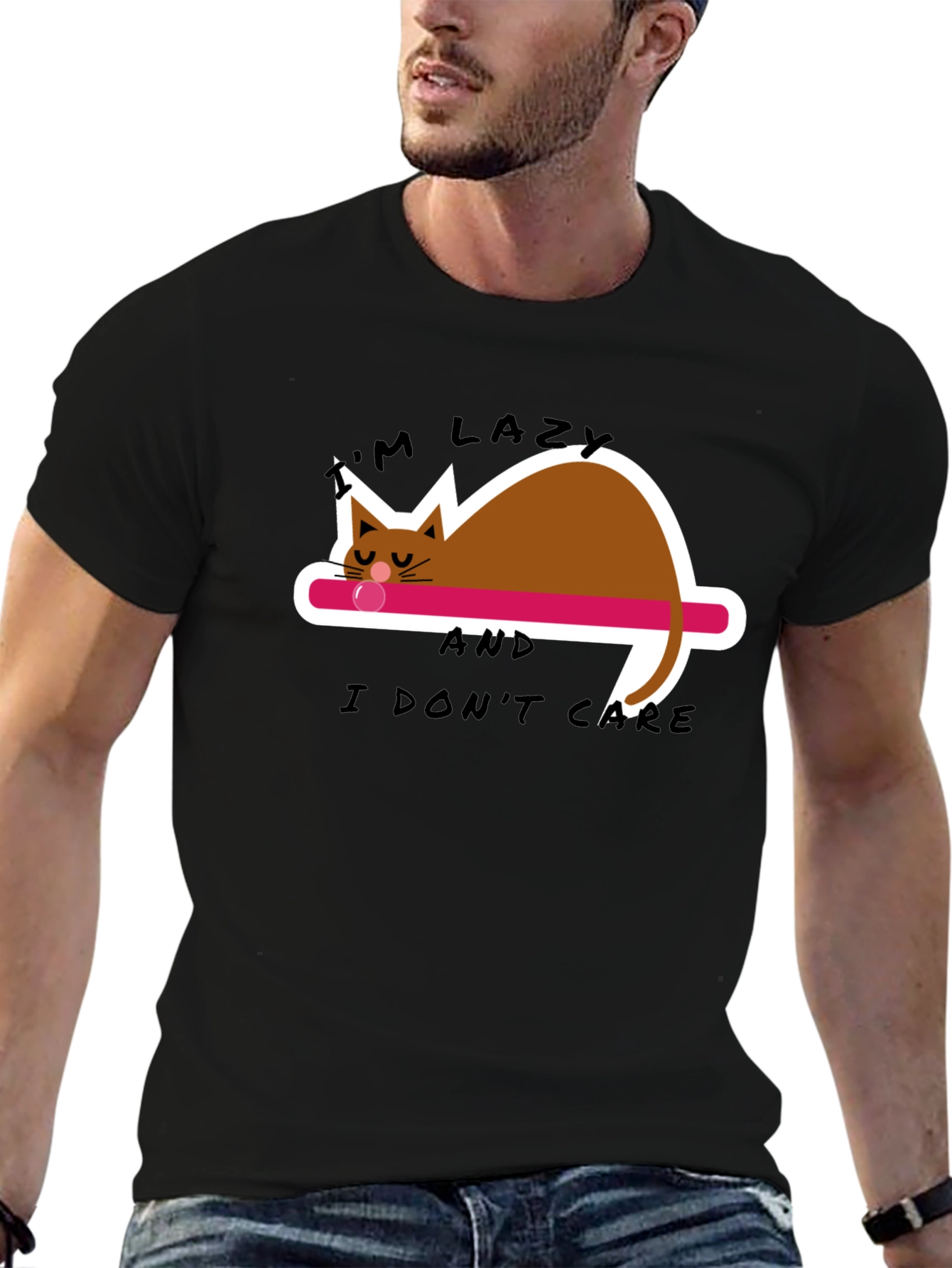 Lazy Cat Graphic Tee - Black Cotton Comfort